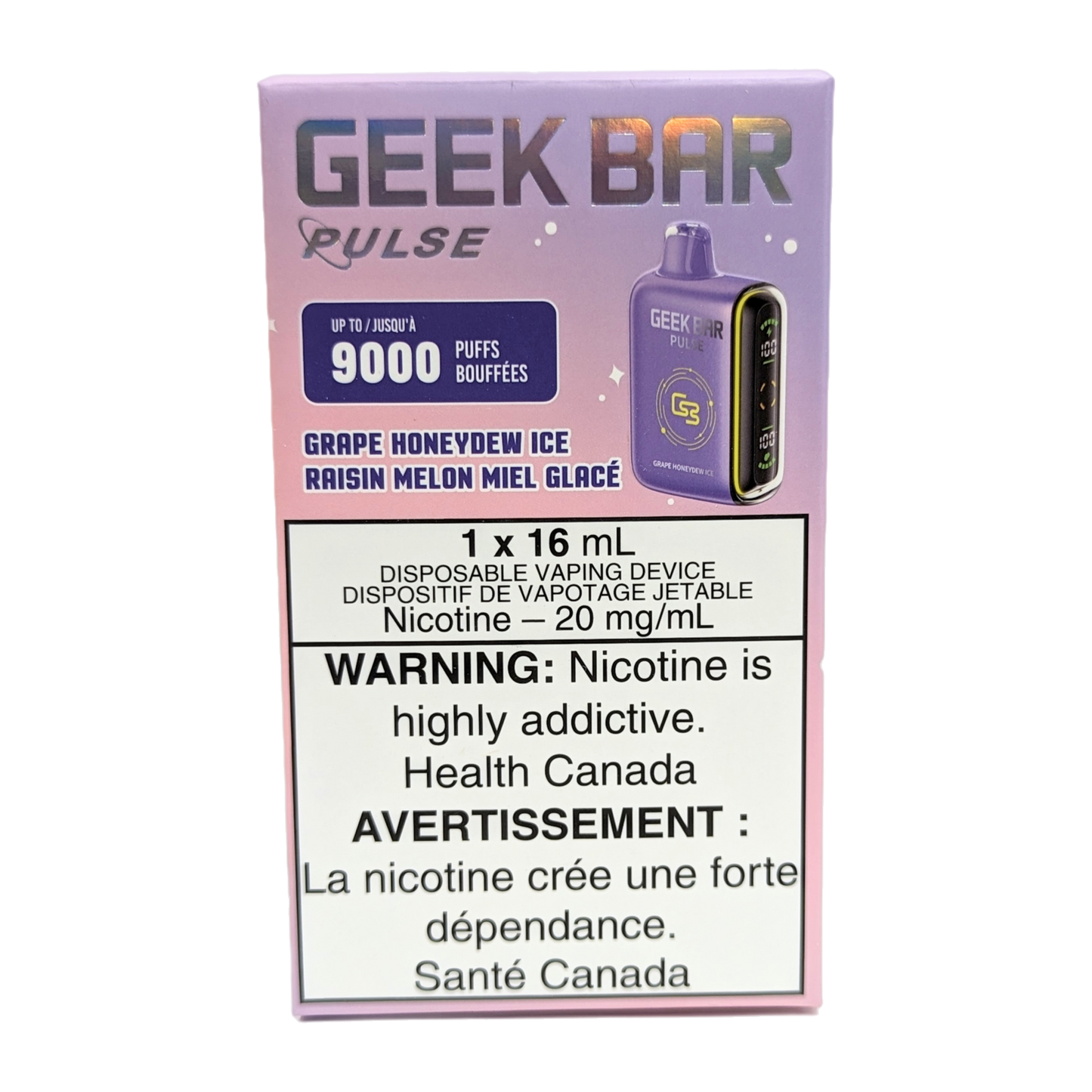 GEEK BAR Pulse 9000 Disposable Vape packaging in the flavour Grape Honeydew Ice