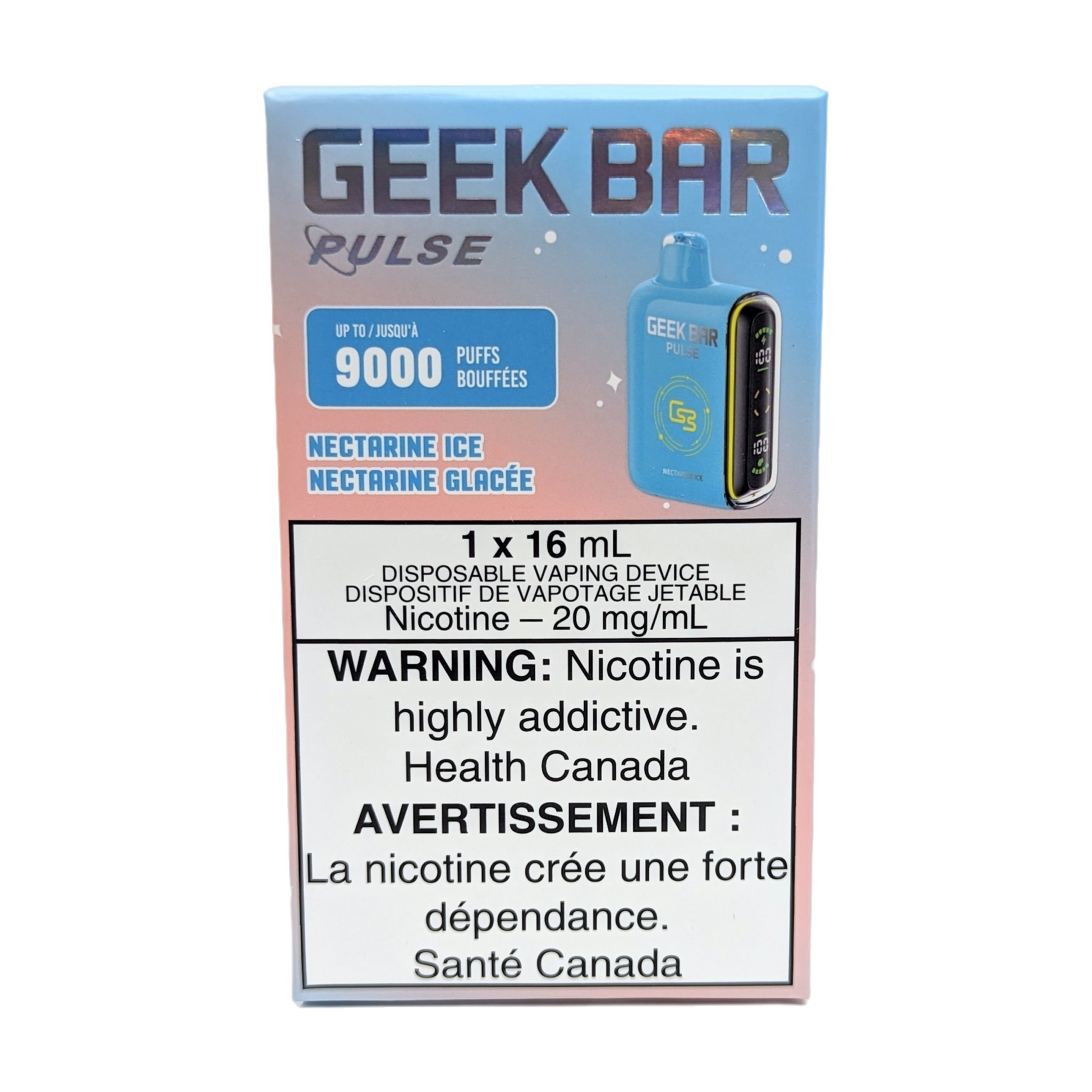 GEEK BAR Pulse 9000 Disposable Vape packaging in the flavour Nectarine Ice 