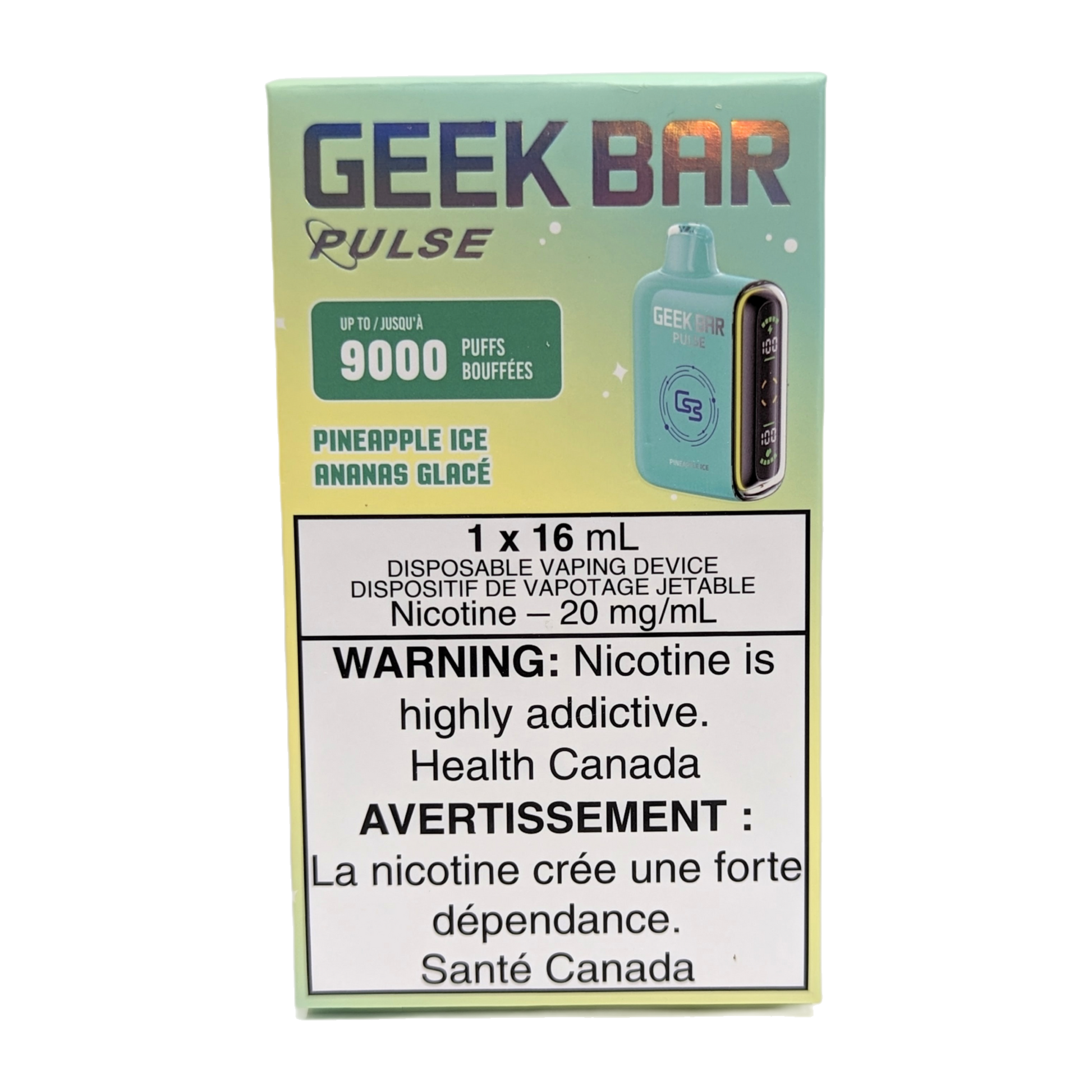 GEEK BAR Pulse 9000 Disposable Vape packaging in the flavour Pineapple Ice 