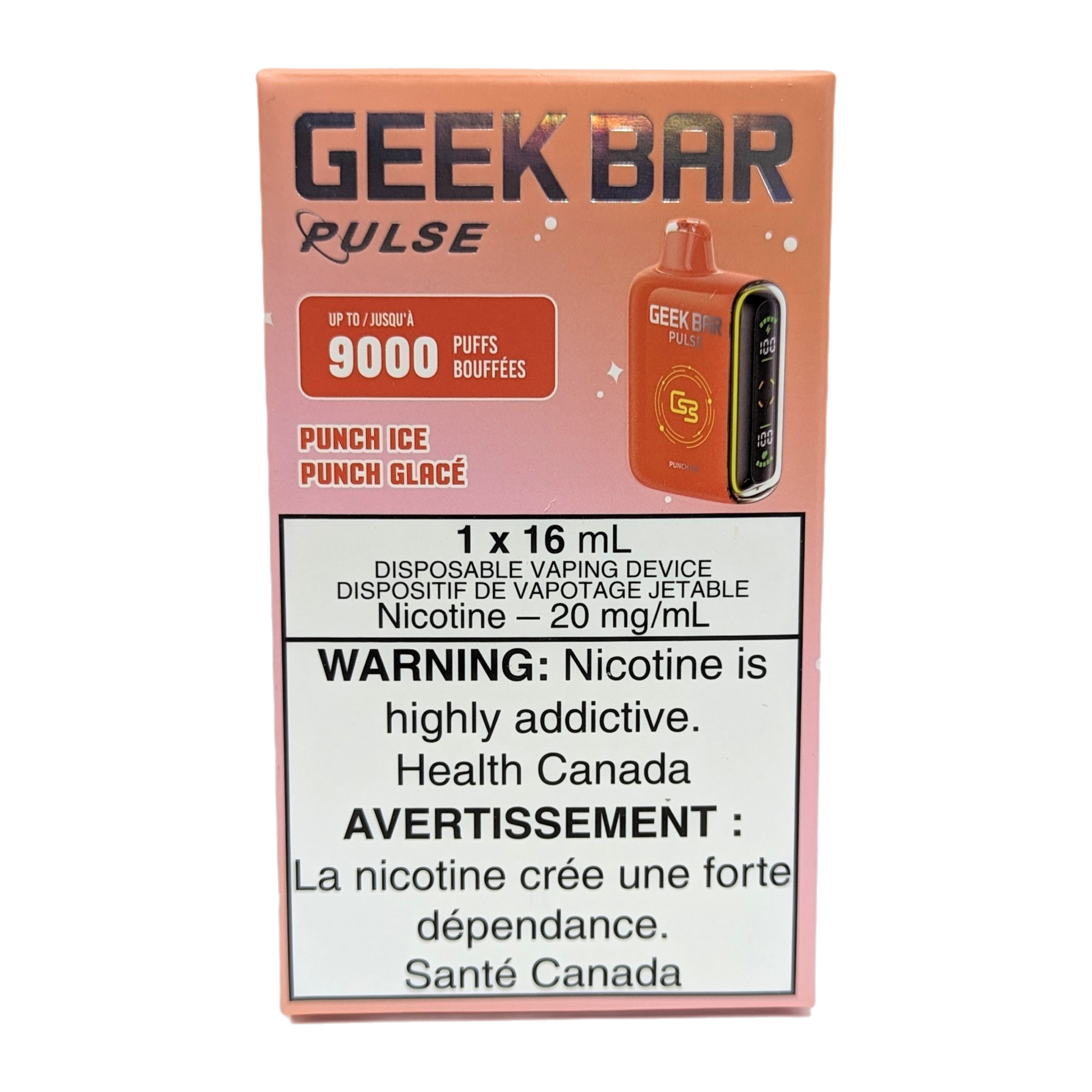 GEEK BAR Pulse 9000 Disposable Vape packaging in the flavour Punch Ice 