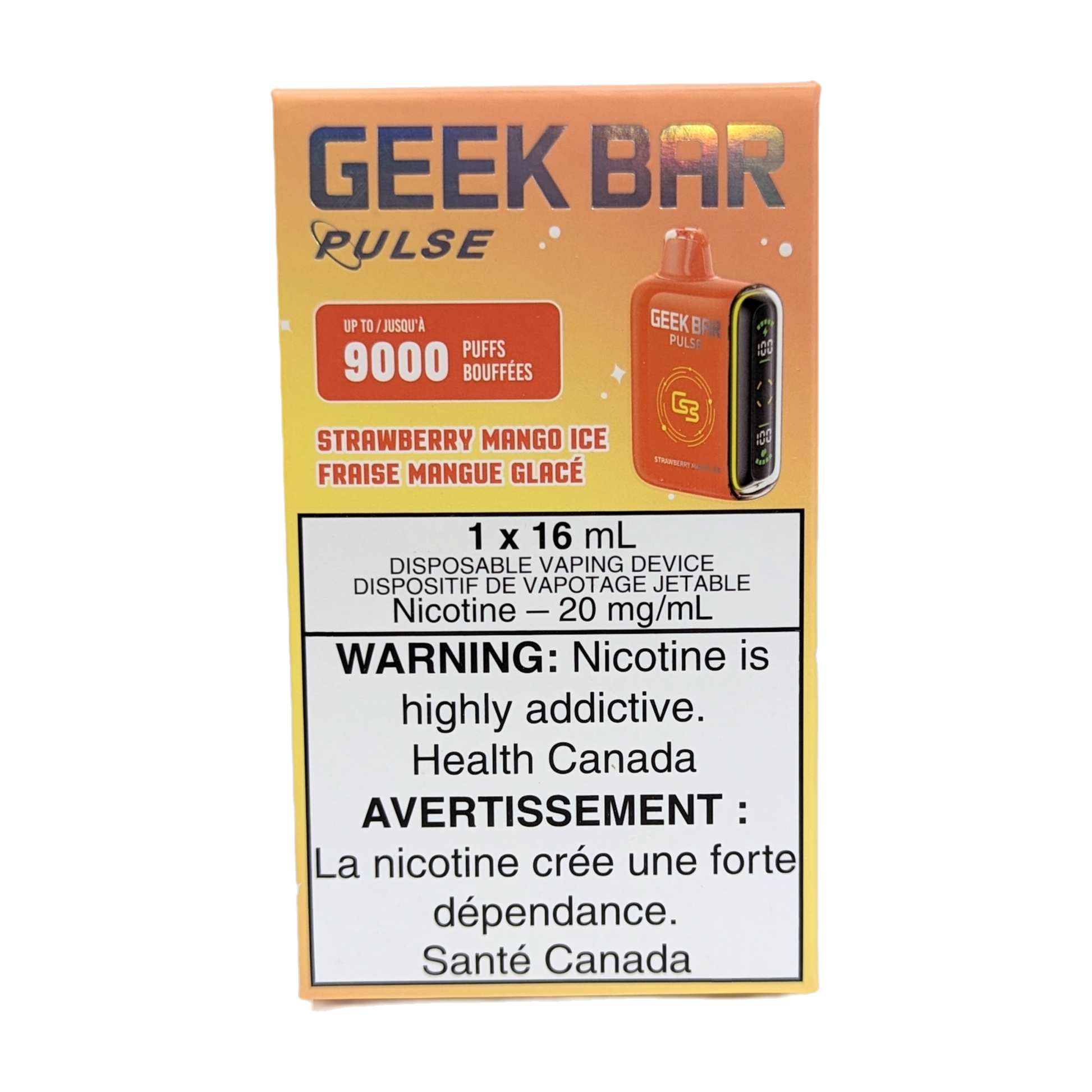 GEEK BAR Pulse 9000 Disposable Vape packaging in the flavour Strawberry Mango Ice 