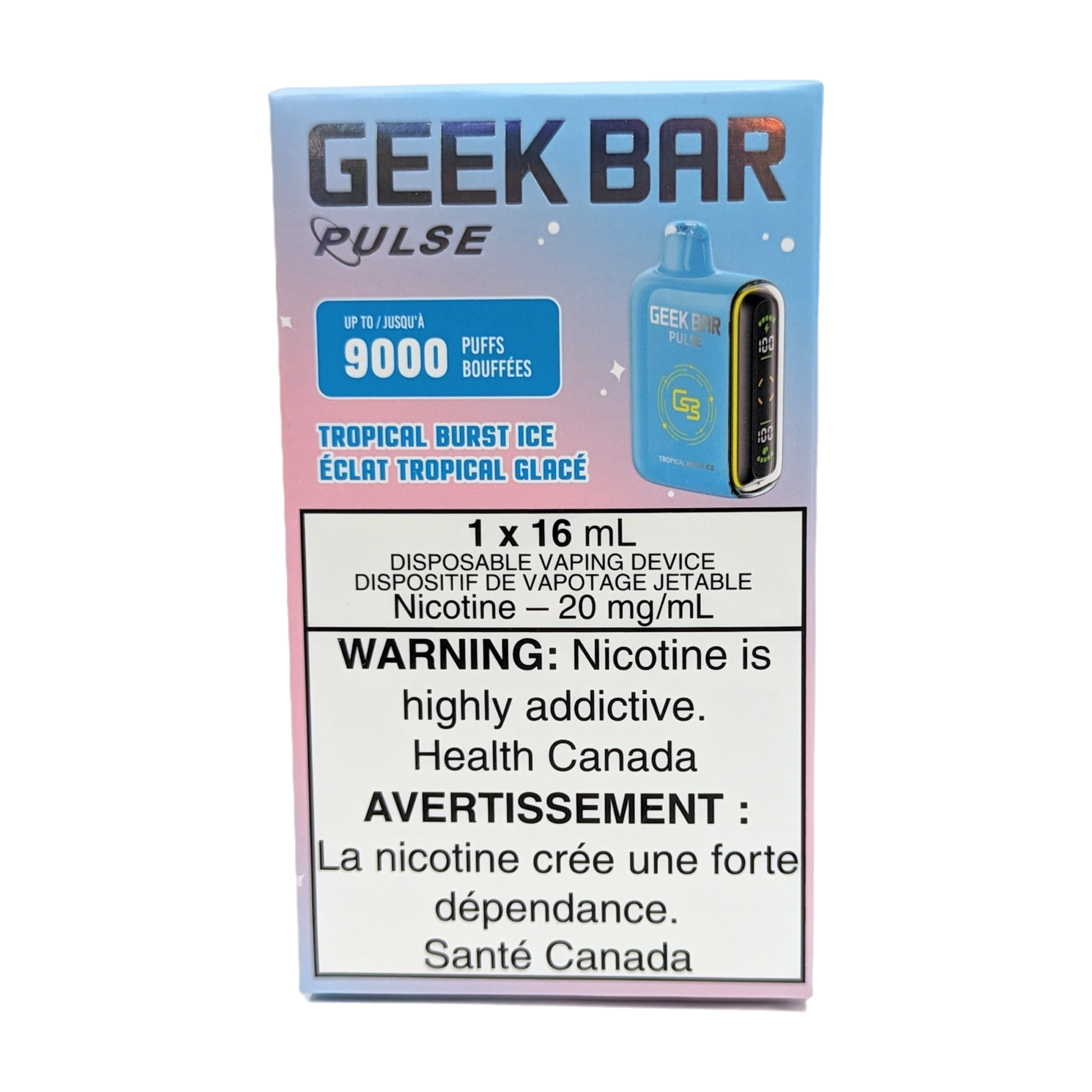 GEEK BAR Pulse 9000 Disposable Vape packaging in the flavour Tropical Burst Ice 