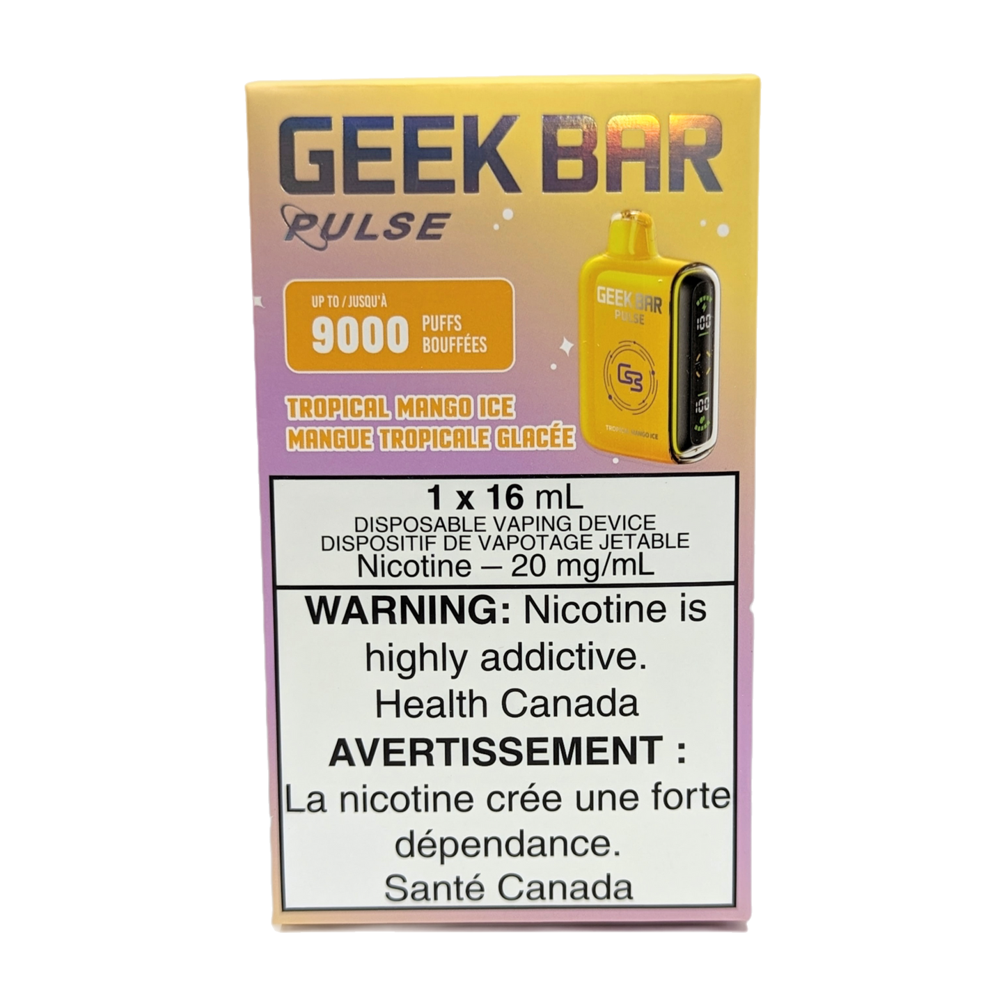 GEEK BAR Pulse 9000 Disposable Vape packaging in the flavour Tropical Mango Ice 