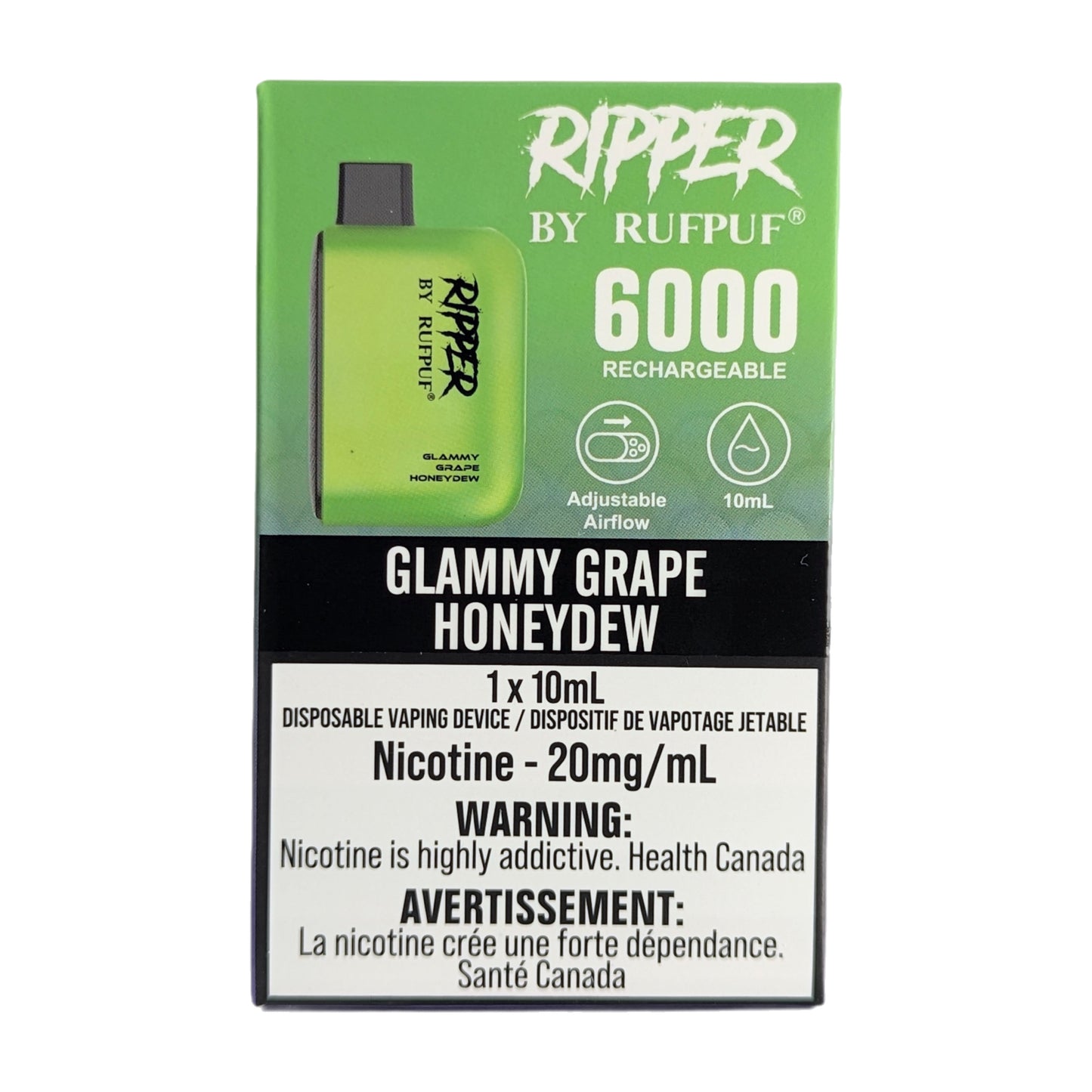 Rufpuf Ripper 6000 Disposable Vape flavour Glamy Grape Honeydew