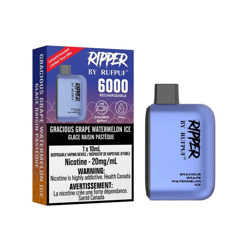 Rufpuf Ripper 6000 Disposable Vape flavour Gracious Grape Watermelon Ice