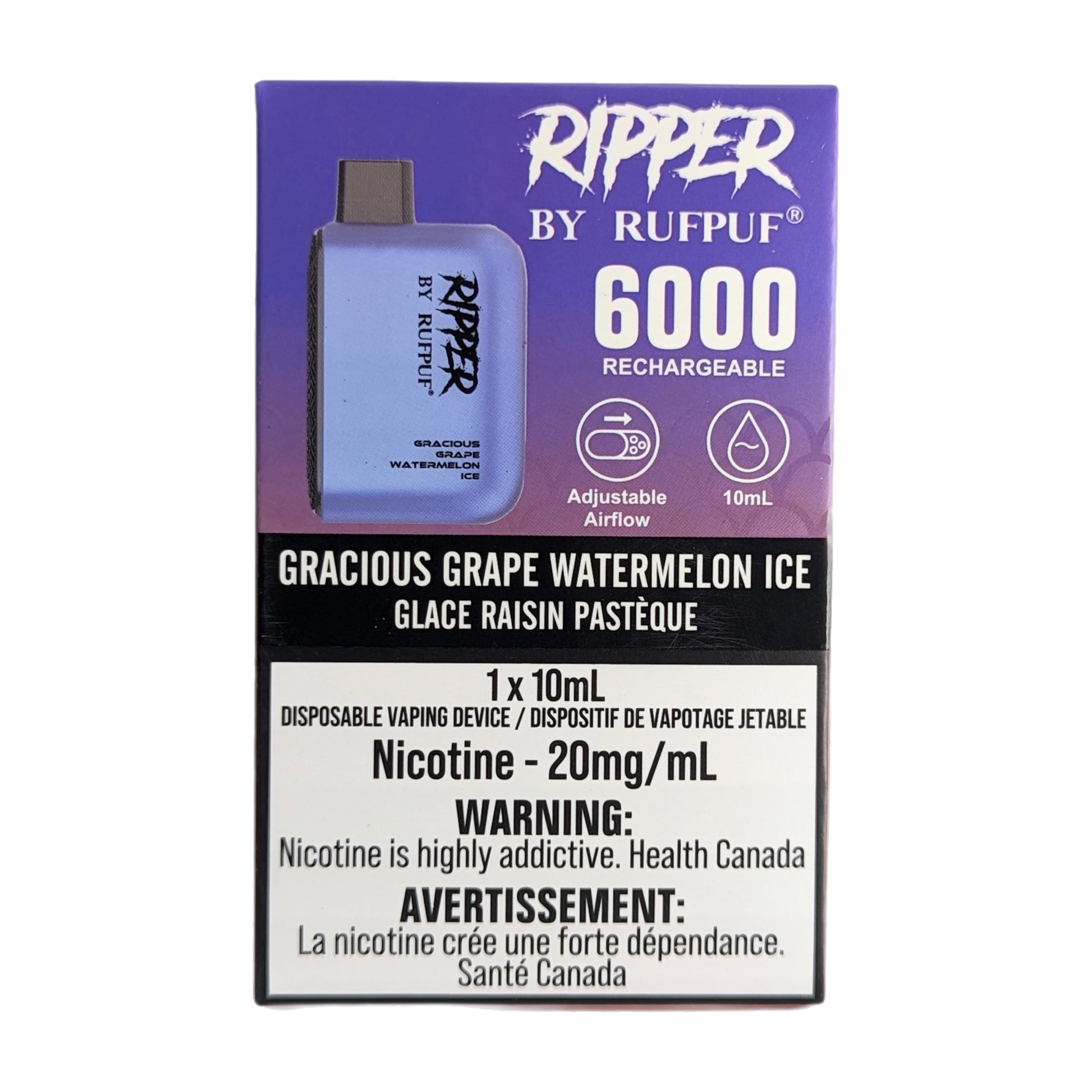 Rufpuf Ripper 6000 Disposable Vape flavour Gracious Grape Watermelon Ice