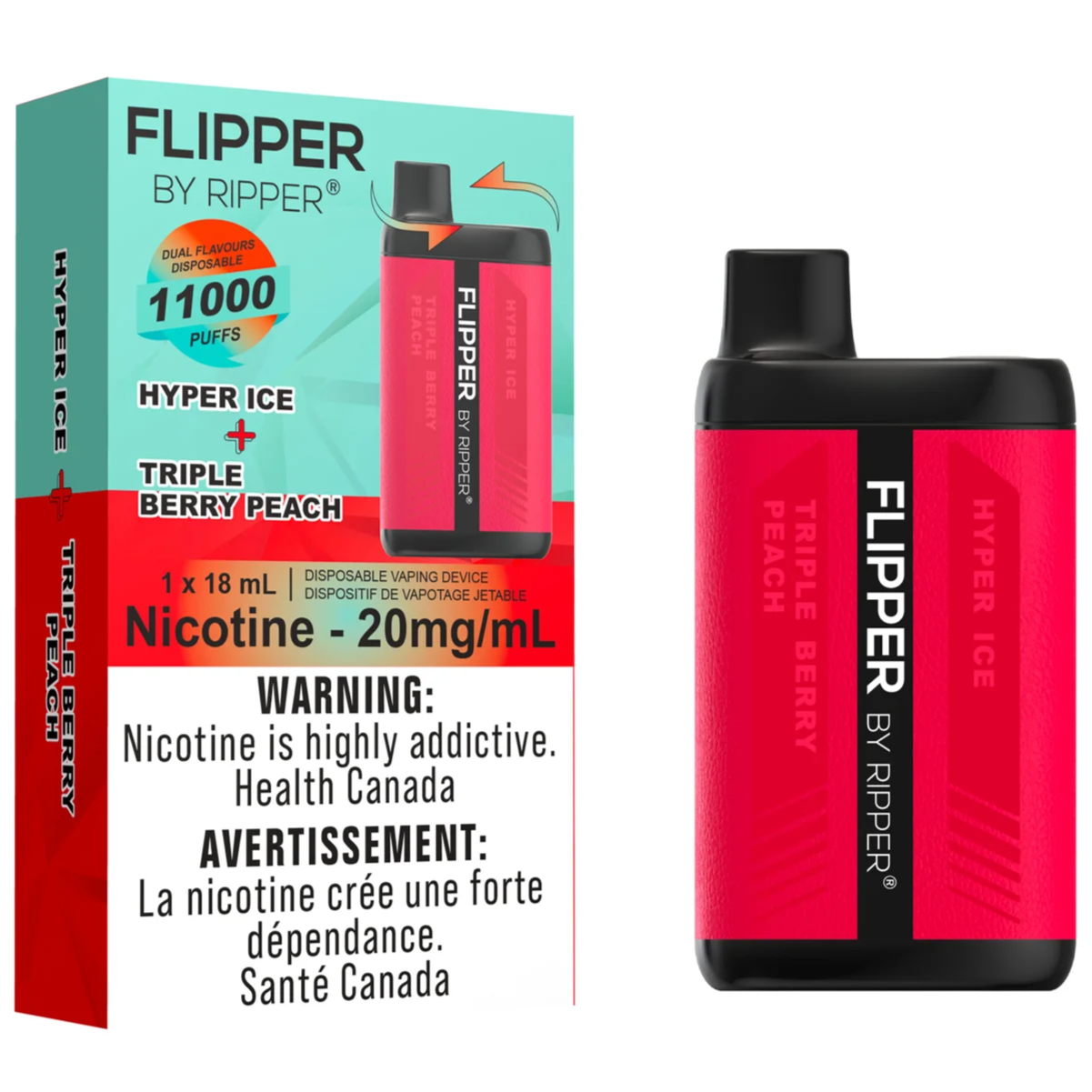 Hyper Ice And Triple Berry Peach Flipper by Ripper Vape 11000 11K Puffs Disposable