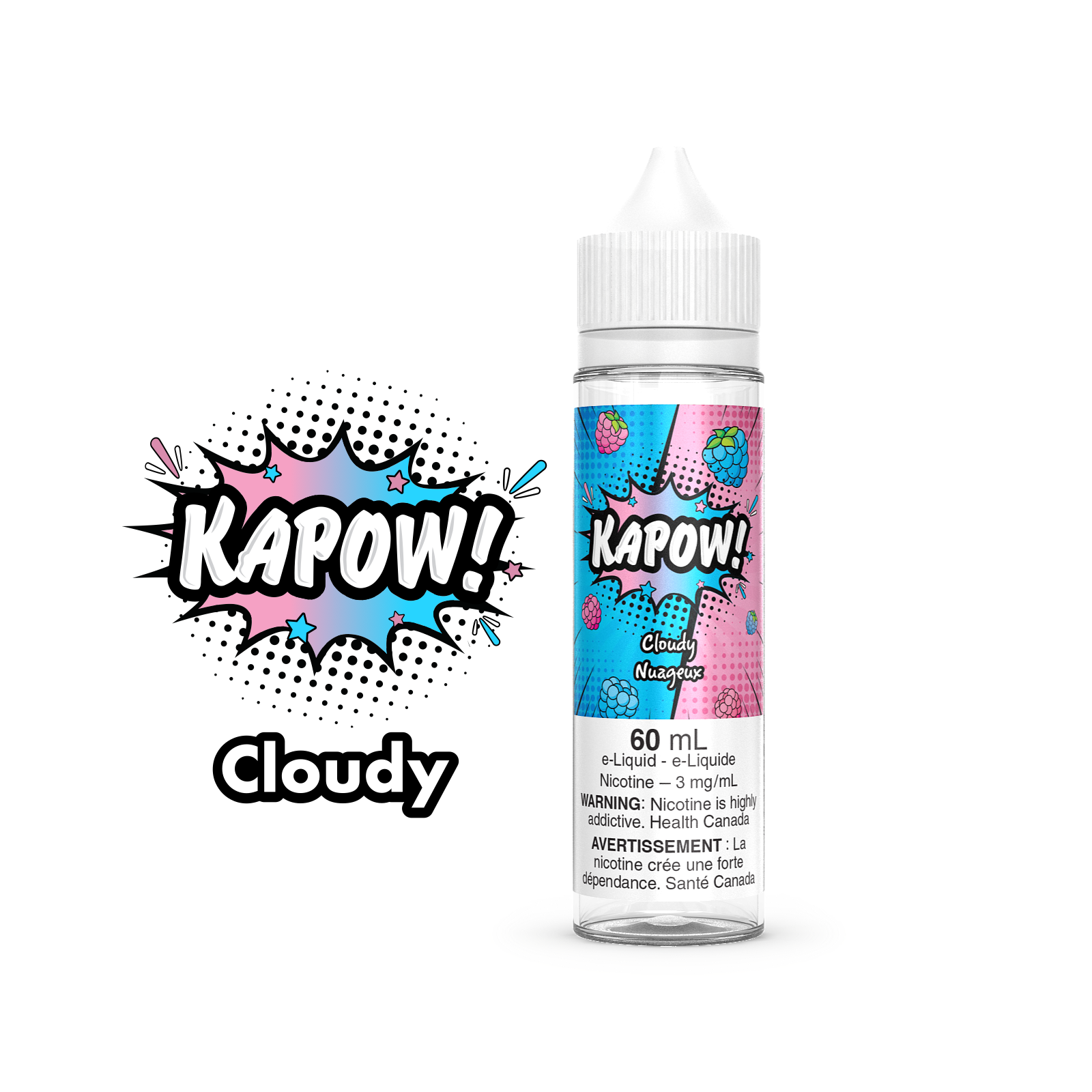 Kapow E-Liquid 60ml bottle in the flavour Cloudy