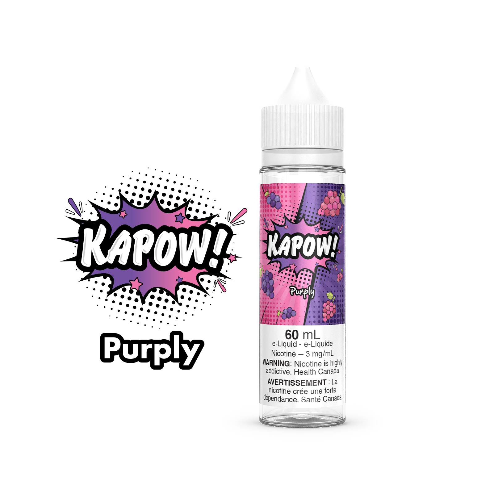 Kapow E-Liquid 60ml bottle in the flavour Purply 