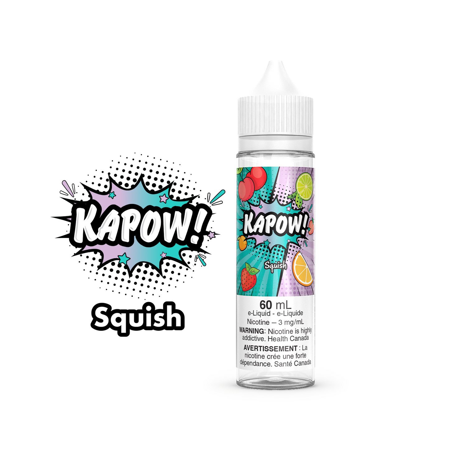 Kapow E-Liquid 60ml bottle in the flavour Squish