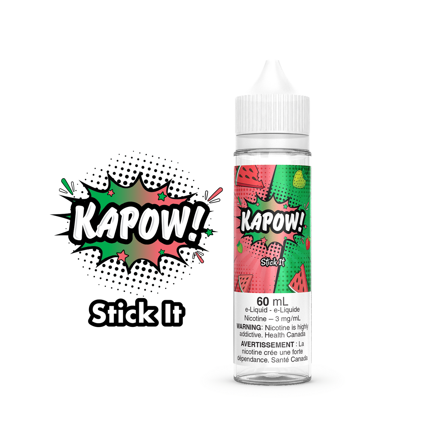 Kapow E-Liquid 60ml bottle in the flavour Stick It