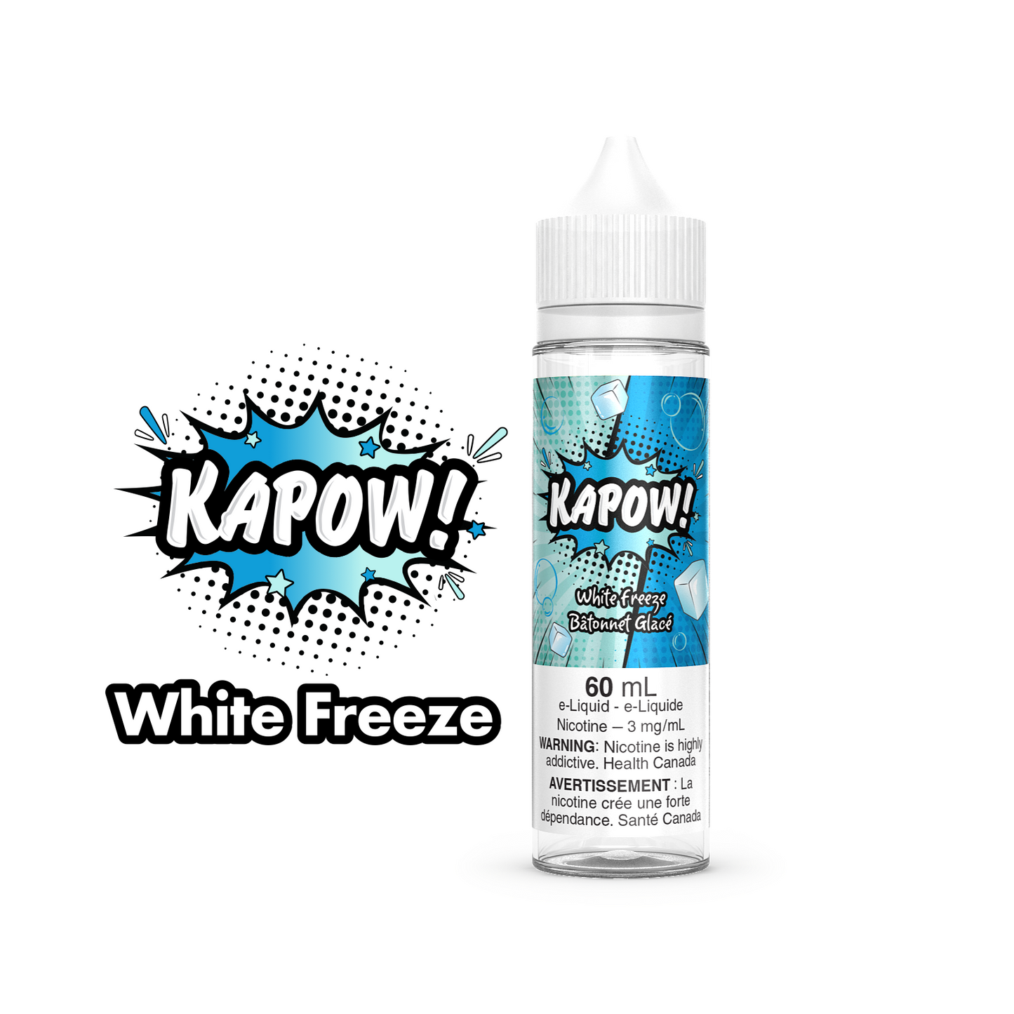 Kapow E-Liquid 60ml bottle in the flavour White Freeze