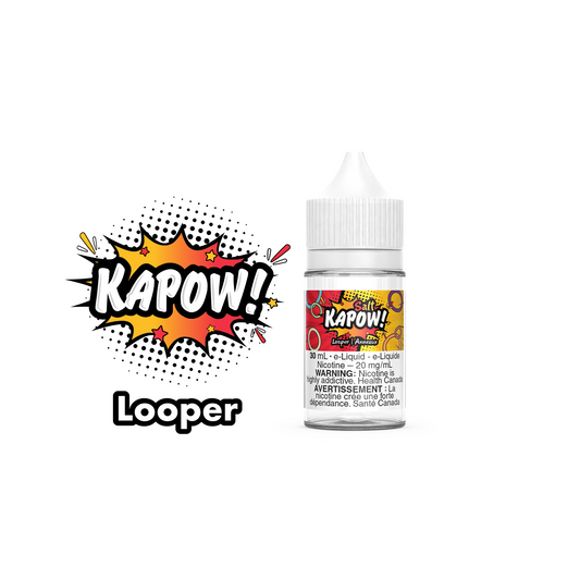 Kapow Salt Nic E-Liquid 30ml bottle in the flavour Looper. Kapow vape juice, e-juice Canada