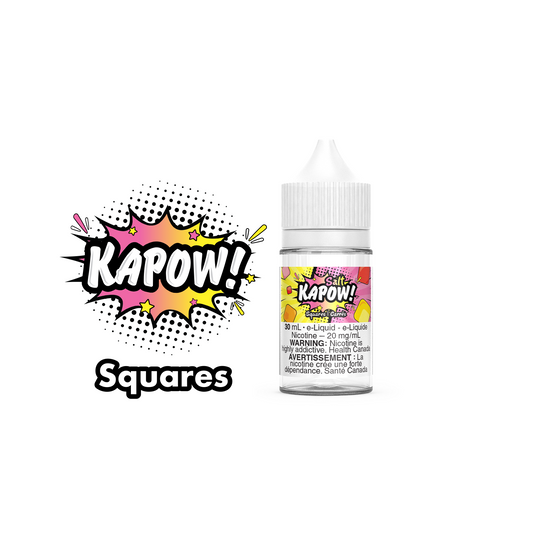 Kapow Salt Nic E-Liquid 30ml bottle in the flavour Squares. Kapow vape juice, e-juice Canada