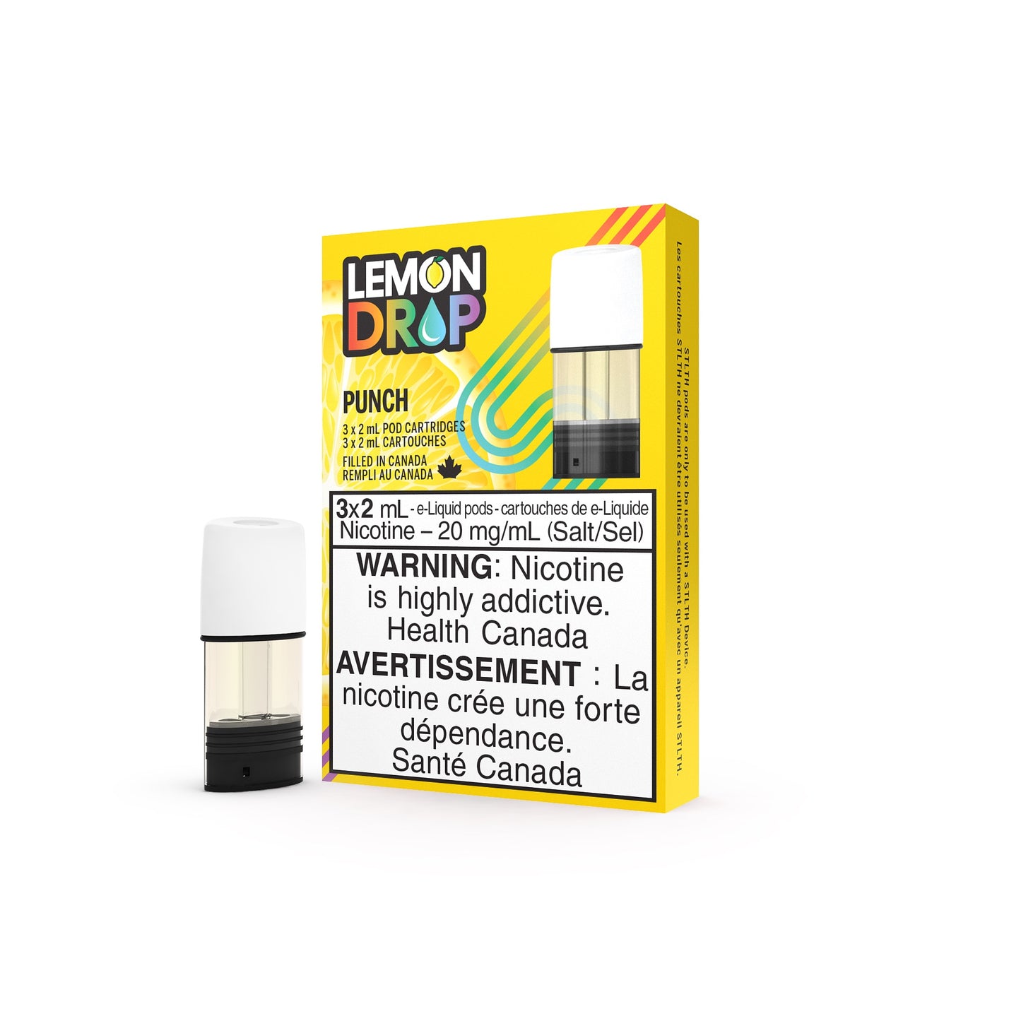 Lemon Drop prefilled ejuice Pods package 20mg nicotine flavour Punch