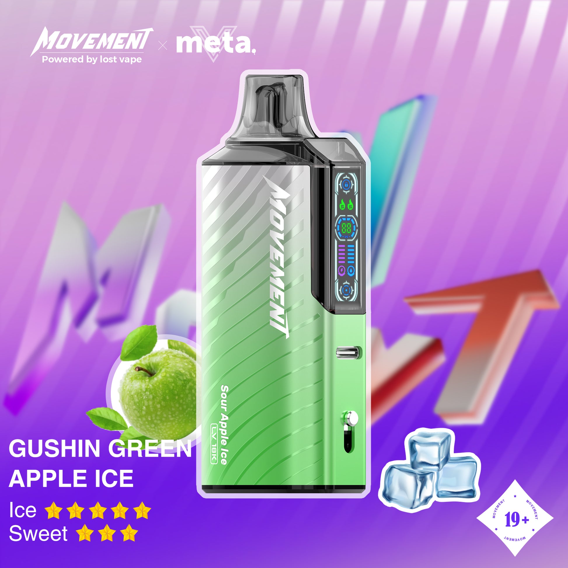 Lost Vape Movement LV 18K Disposable Vape - Gushin Green Apple Ice Cloud Island Vapour Lost Vape Movement LV 18K Disposable Vape - Gushin Green Apple Ice Cloud Island Vapour