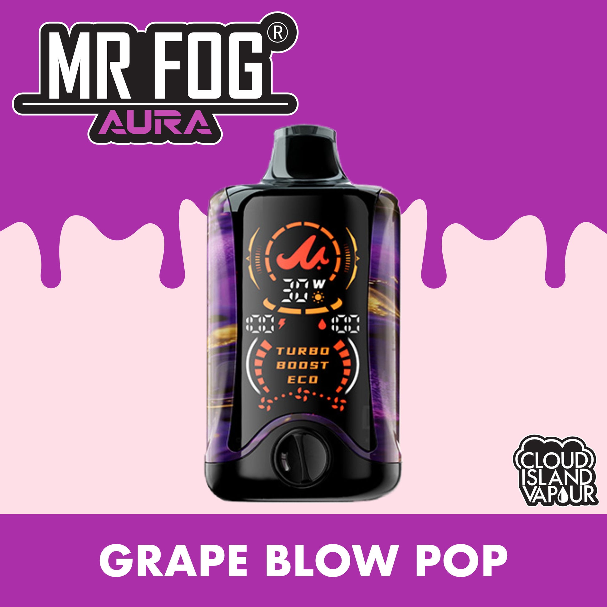 MR FOG AURA 60K Disposable Vape - Grape Blow Pop Cloud Island Vapour MR FOG AURA 60K Disposable Vape - Grape Blow Pop Cloud Island Vapour