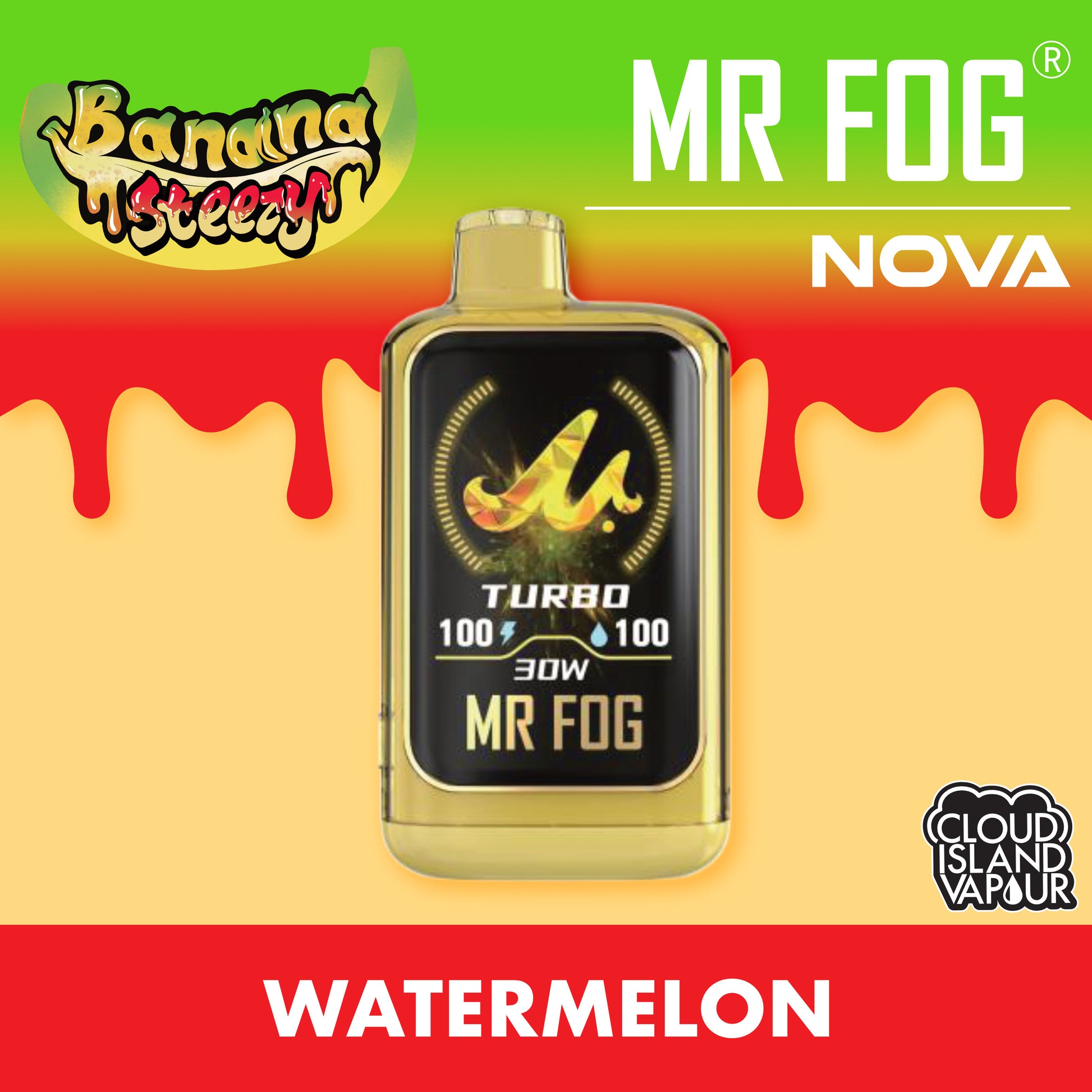 MR FOG NOVA 36K Disposable Vape - Banana Steezy Watermelon Cloud Island Vapour MR FOG NOVA 36K Disposable Vape - Banana Steezy Watermelon Cloud Island Vapour