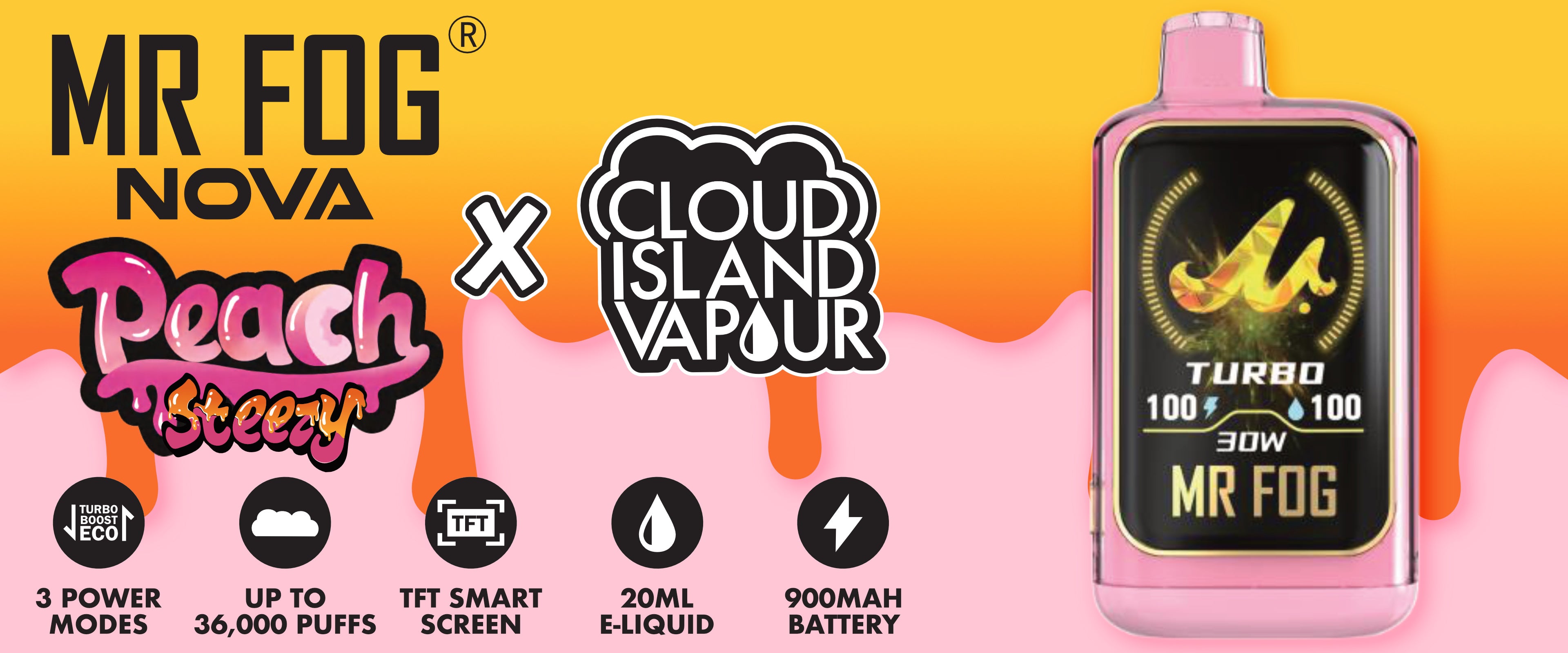 MR FOG NOVA Peach Steezy Disposable Vape Banner