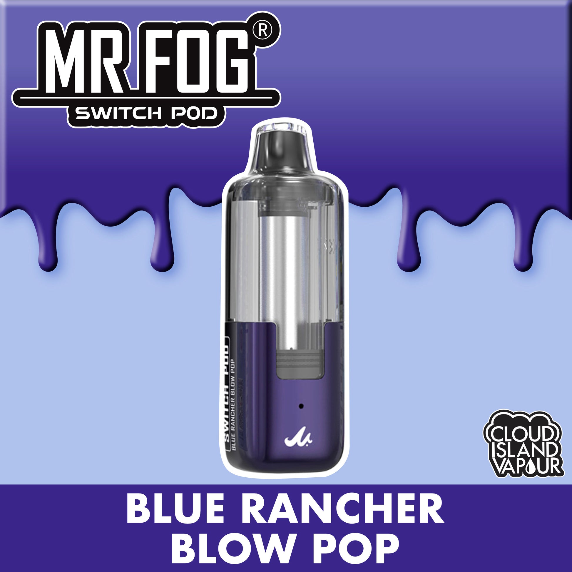 MR FOG SWITCH POD Pod Pack - Blue Rancher Blow Pop Cloud Island Vapour MR FOG SWITCH POD Pod Pack - Blue Rancher Blow Pop Cloud Island Vapour