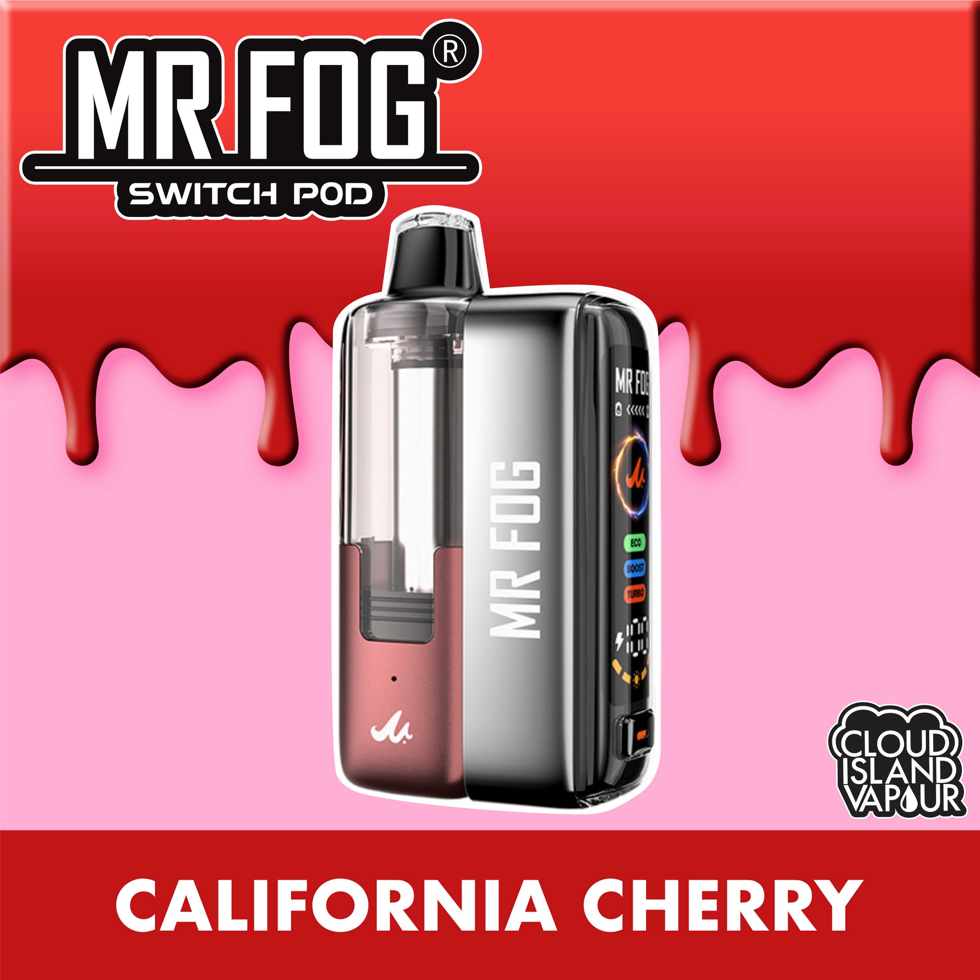 MR FOG SWITCH POD Starter Kit - California Cherry Cloud Island Vapour MR FOG SWITCH POD Starter Kit - California Cherry Cloud Island Vapour