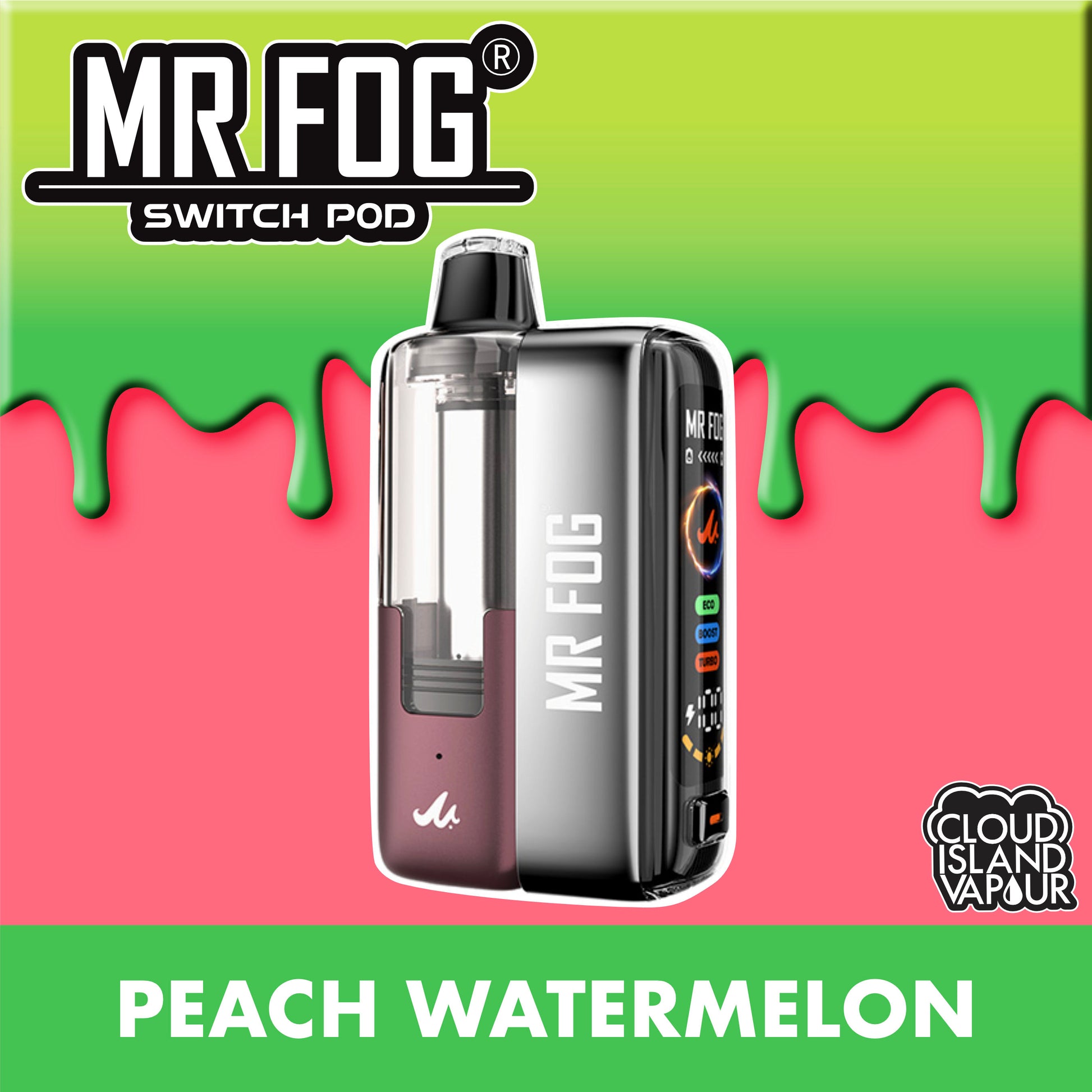 MR FOG SWITCH POD Starter Kit - Peach Watermelon Cloud Island Vapour MR FOG SWITCH POD Starter Kit - Peach Watermelon Cloud Island Vapour