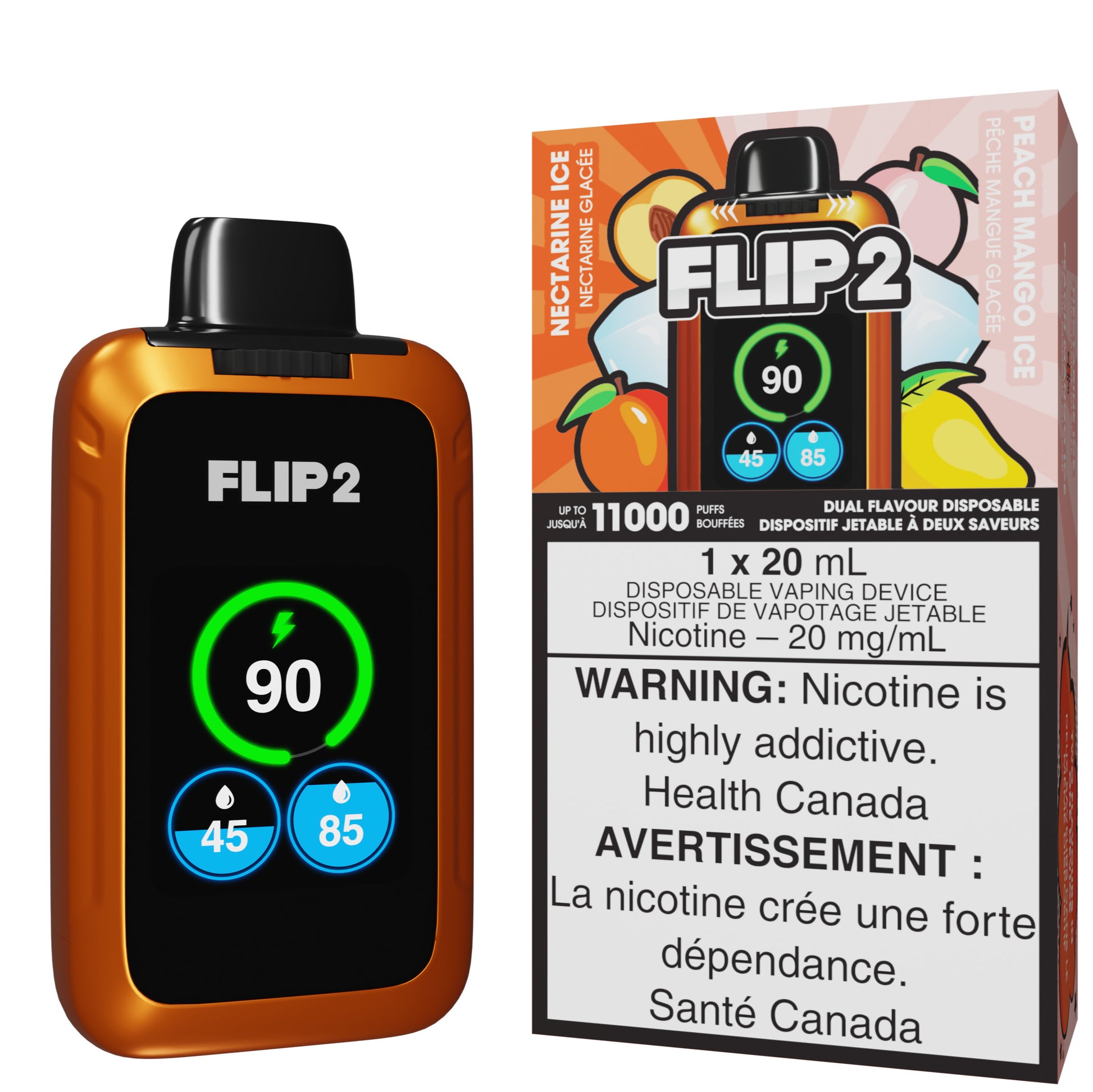 Nectarine Ice And Peach Mango Ice FLIP 2 Disposable Vape By FLIP BAR