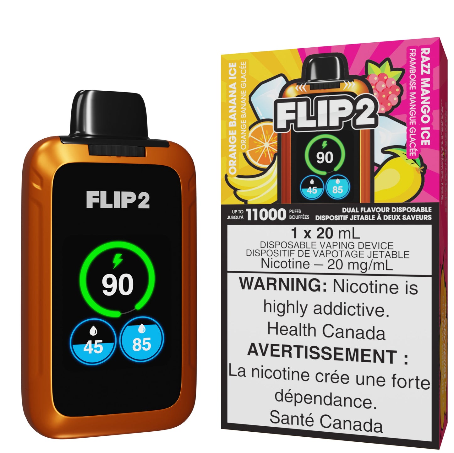 Orange Banana Ice And Razz Mango Ice FLIP 2 Disposable Vape By FLIP BAR