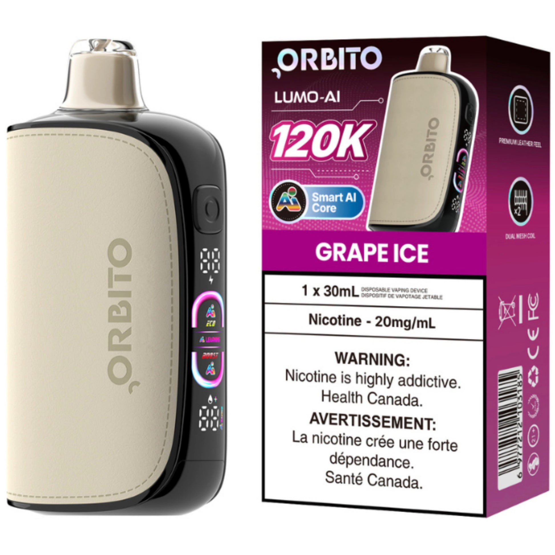 Orbito Lumo AI 120K Disposable Vape Grape Ice