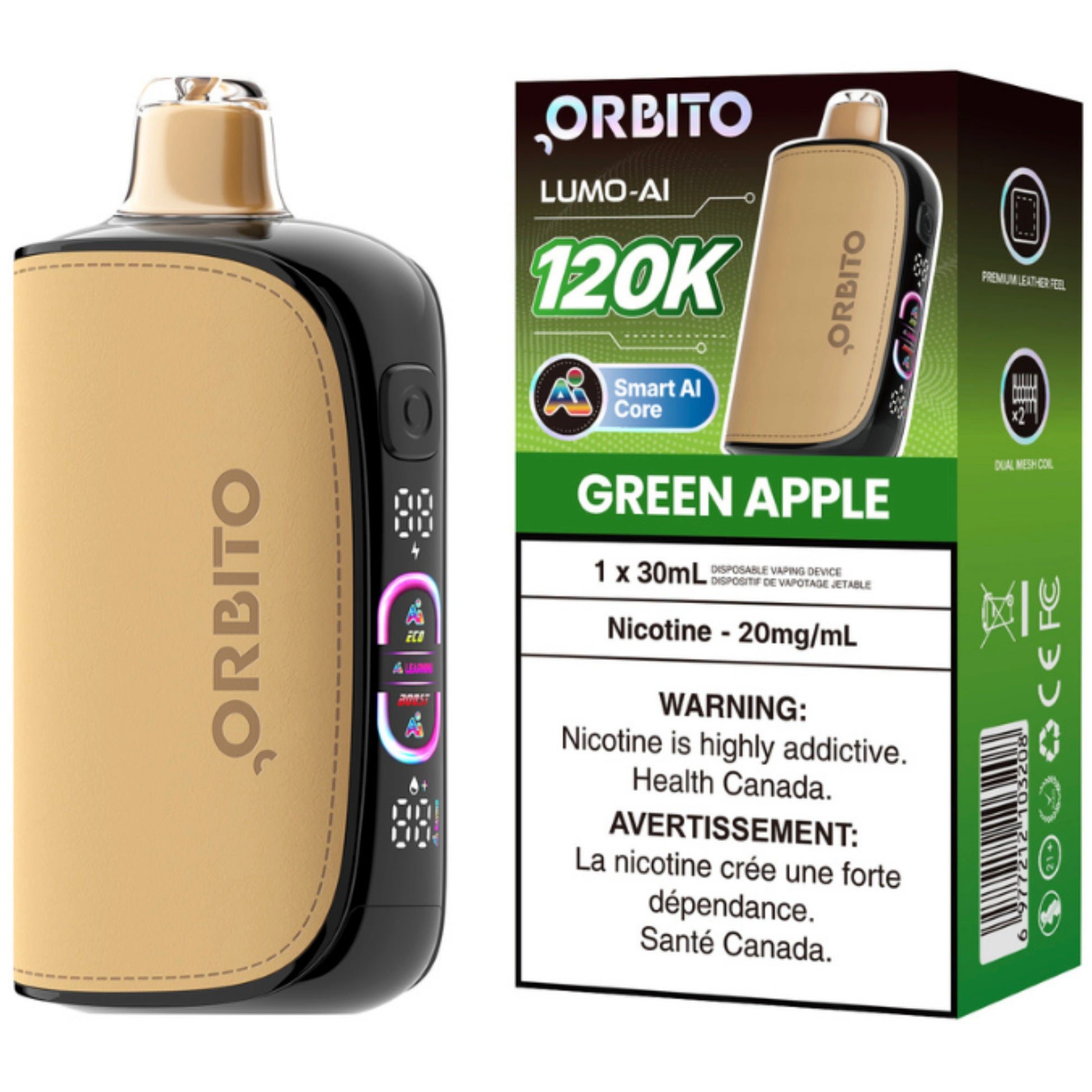 Orbito Lumo AI 120K Disposable Vape Green Apple