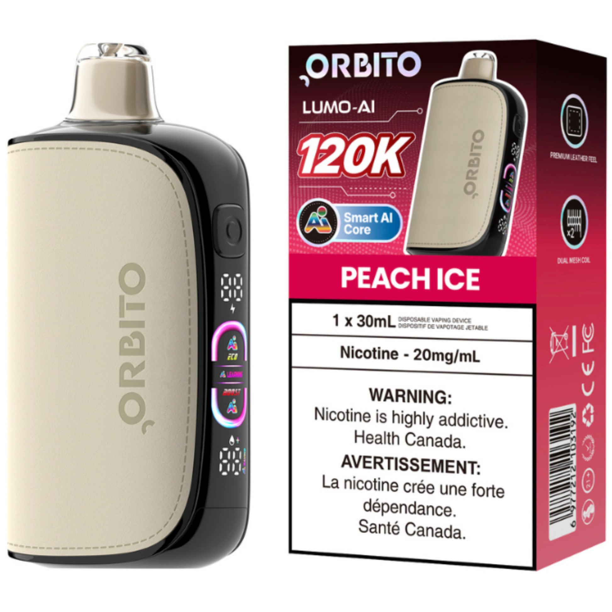 Orbito Lumo AI 120K Disposable Vape Peach Ice