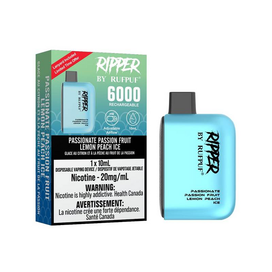 Rufpuf Ripper 6000 Disposable Vape flavour Passionate Passion Fruit Lemon Peach Ice