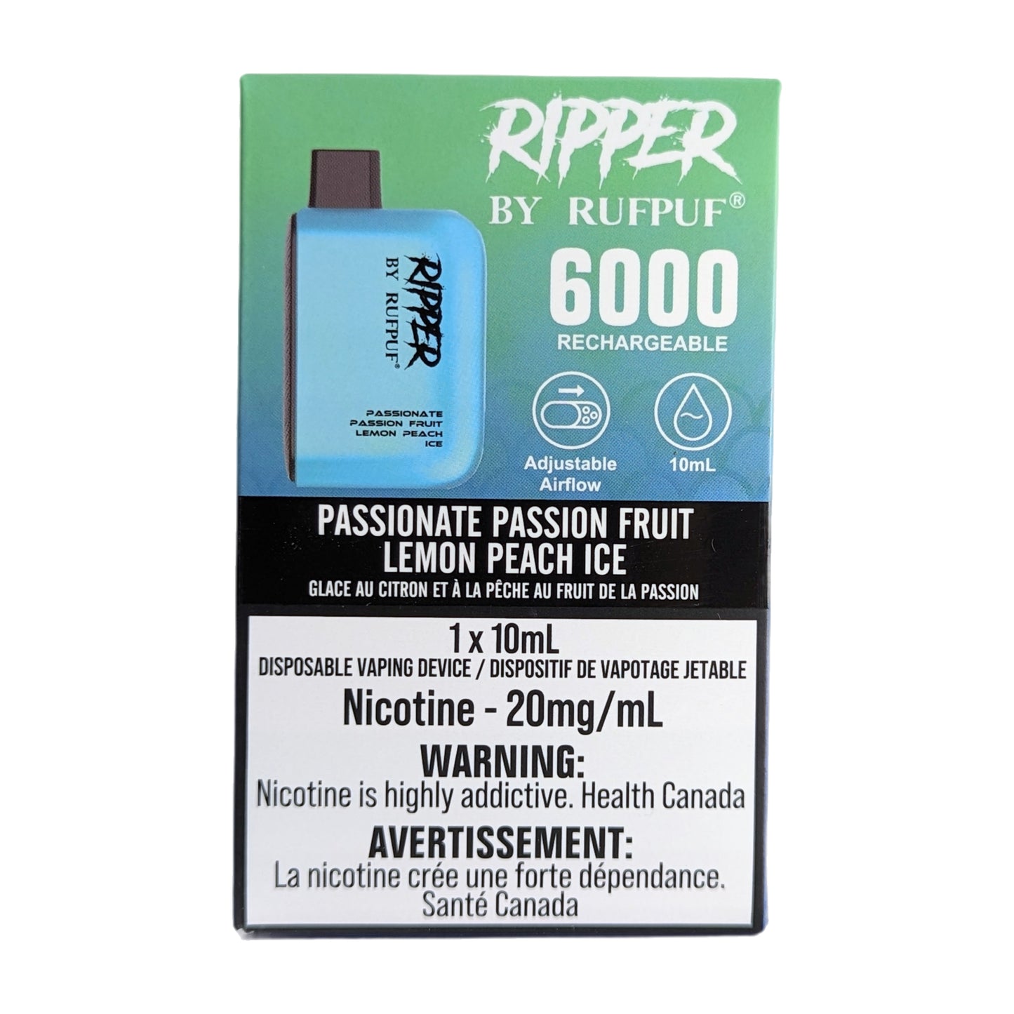 Rufpuf Ripper 6000 Disposable Vape flavour Passionate Passion Fruit Lemon Peach Ice