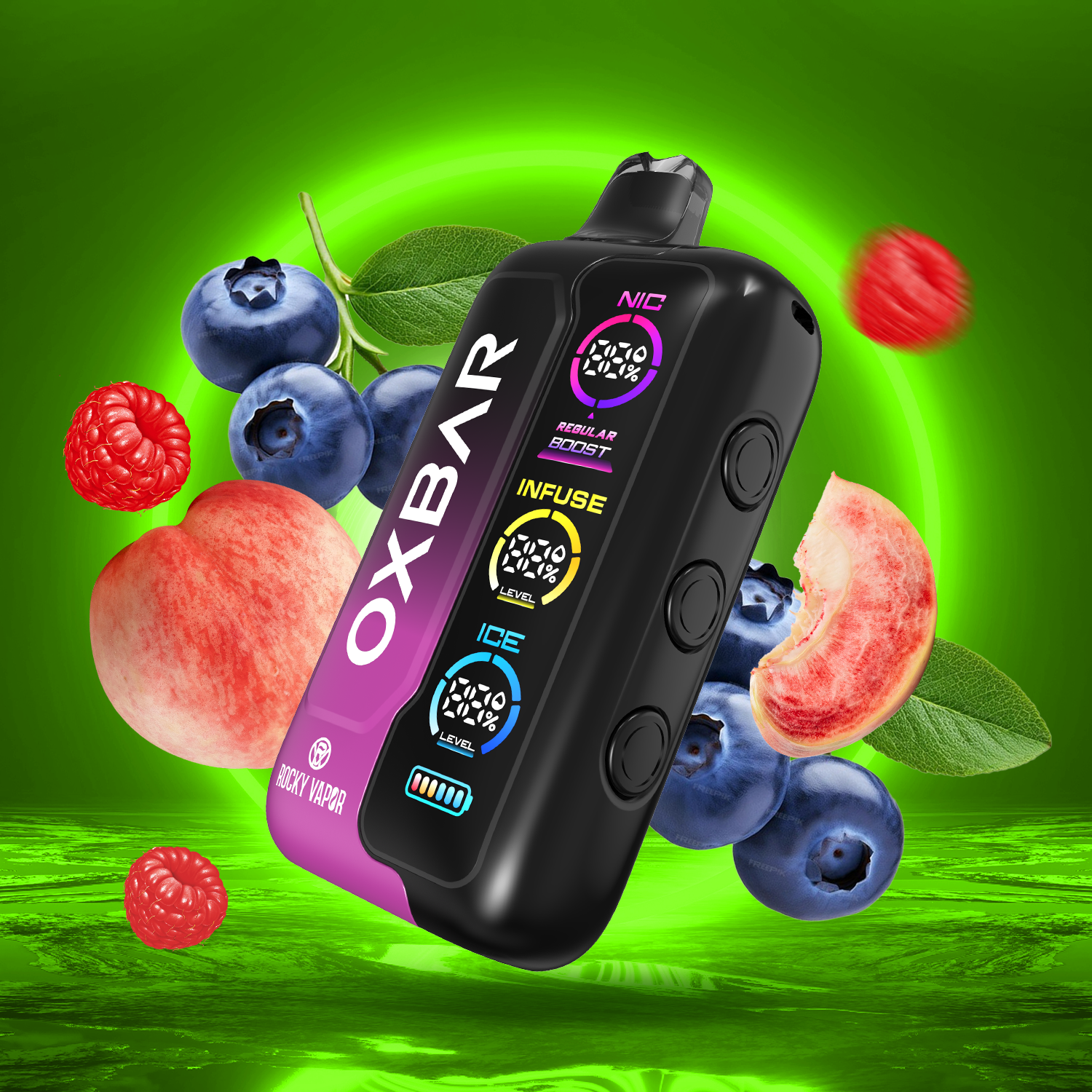 Peach Berry ROCKY VAPOR OXBAR TRI FUSION Disposable Vape