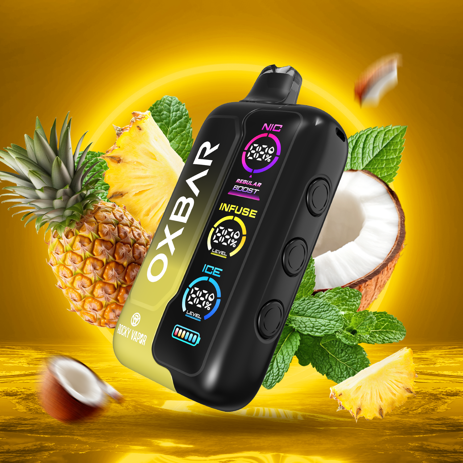 Pineapple Coconut Ice ROCKY VAPOR OXBAR TRI FUSION Disposable Vape