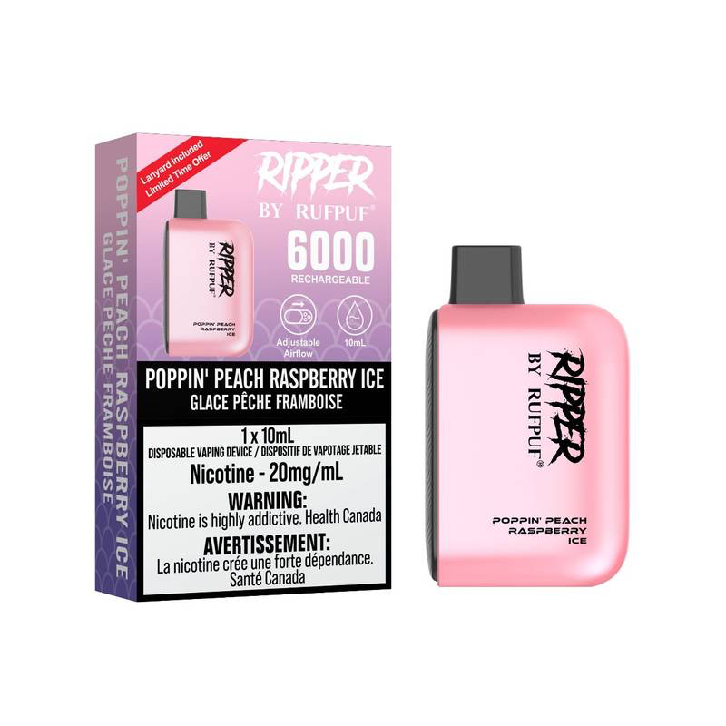 Rufpuf Ripper 6000 Disposable Vape flavour Poppin' Peach Raspberry Ice