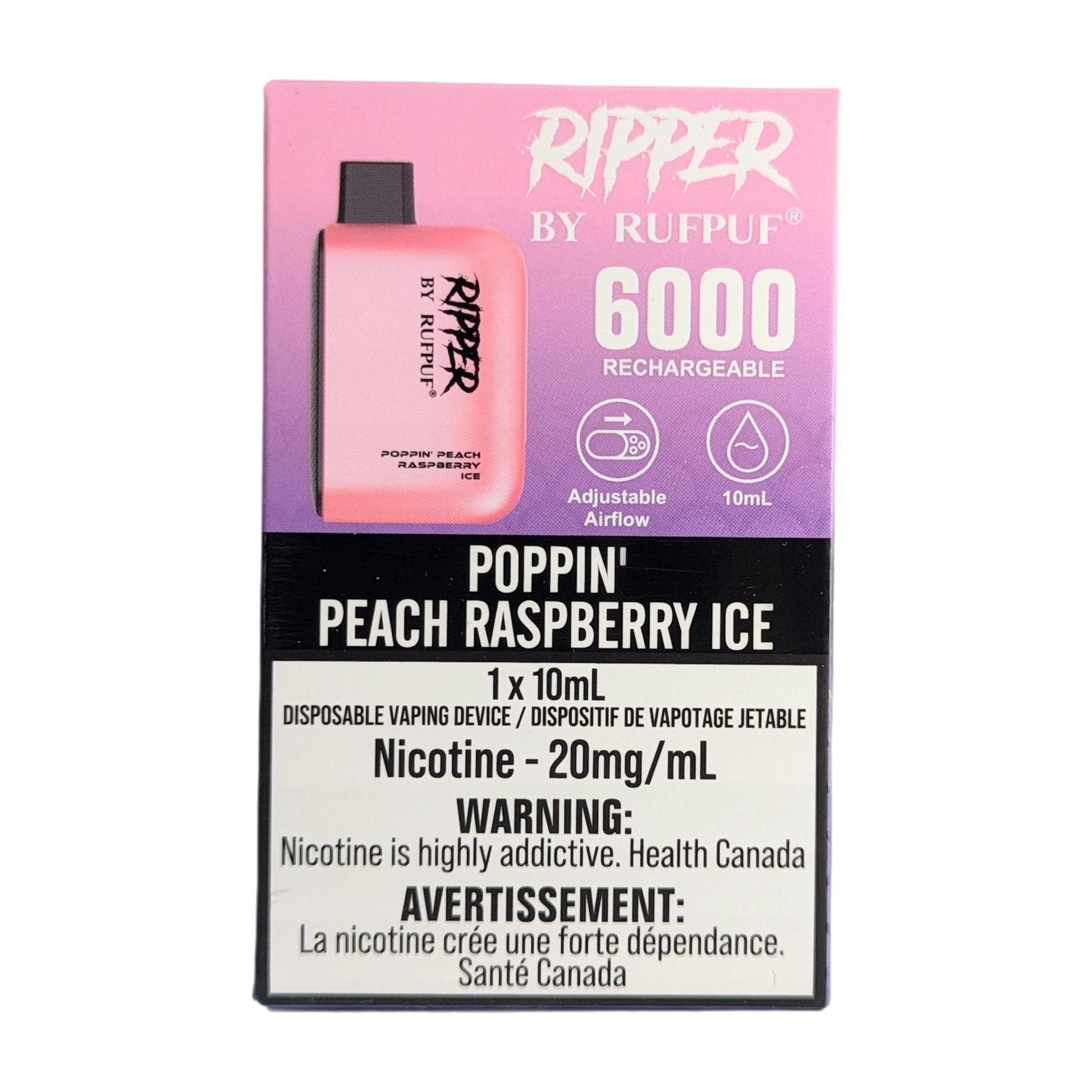 Rufpuf Ripper 6000 Disposable Vape flavour Poppin' Peach Raspberry Ice