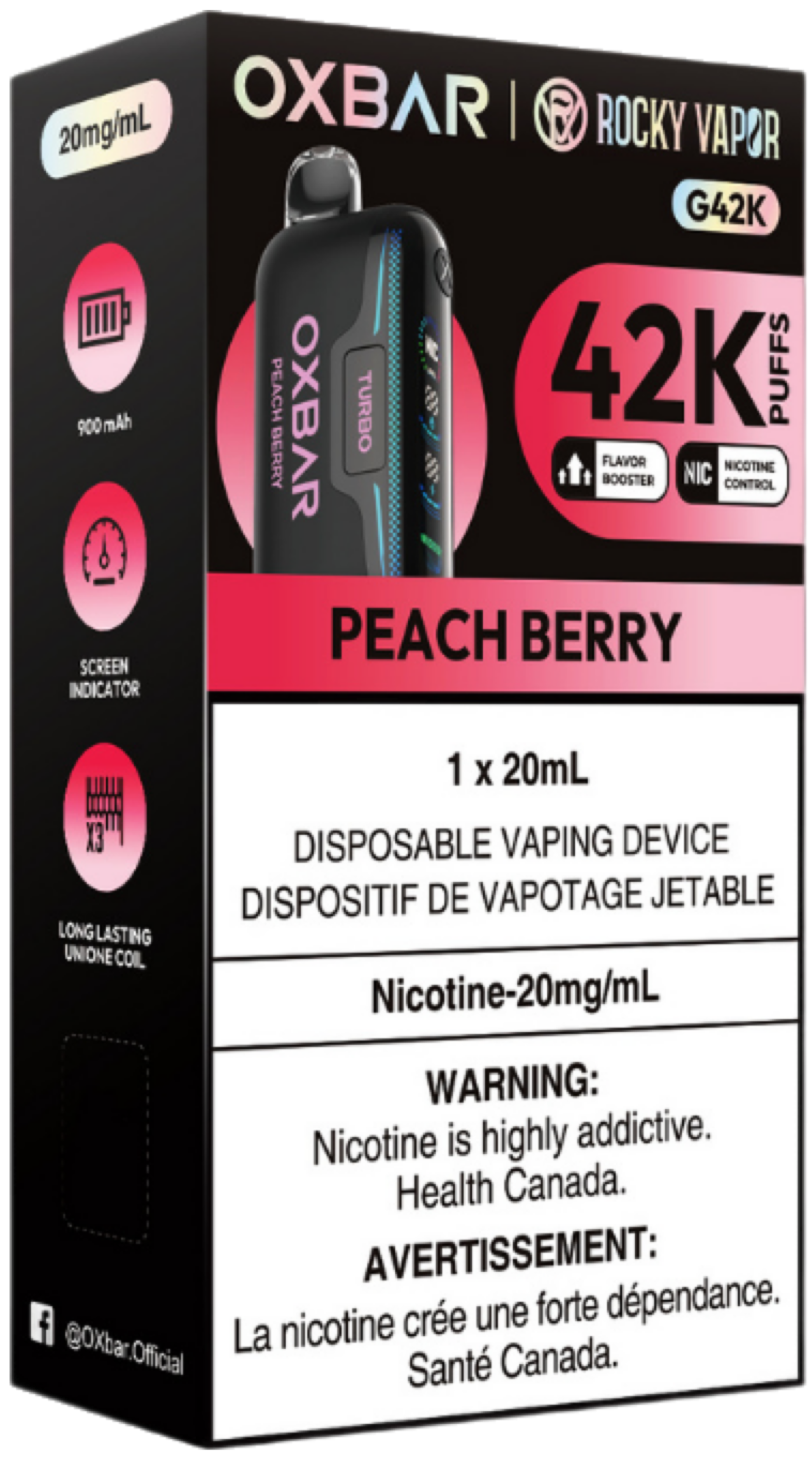 Rocky Vapor Oxbar G42K Disposable Vape - Peach Berry