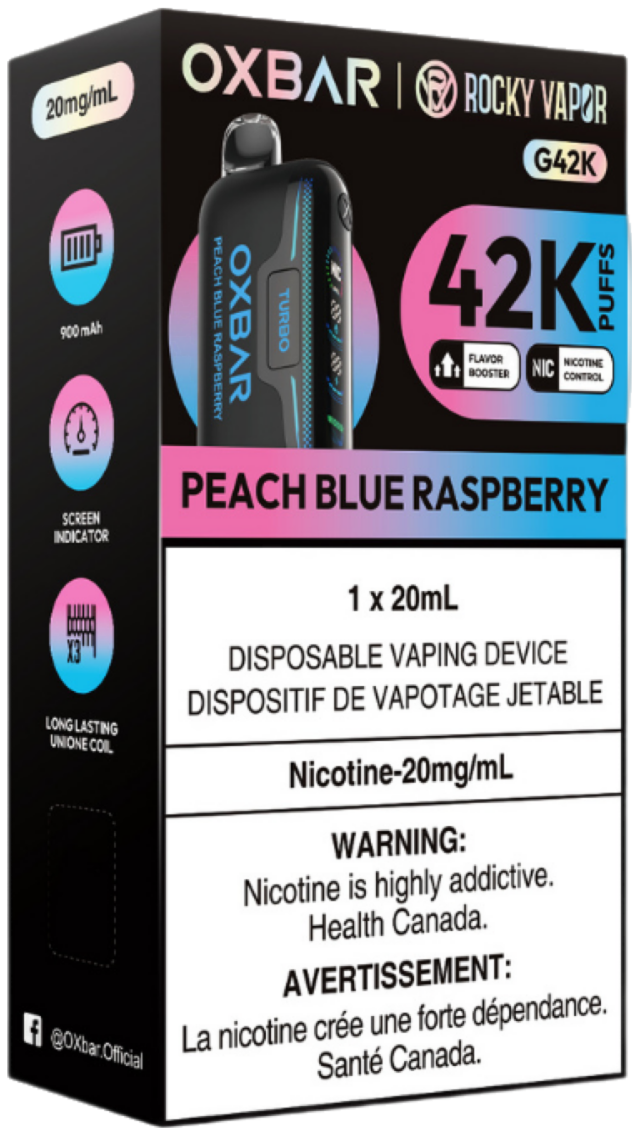 Rocky Vapor Oxbar G42K Disposable Vape - Peach Blue Raspberry