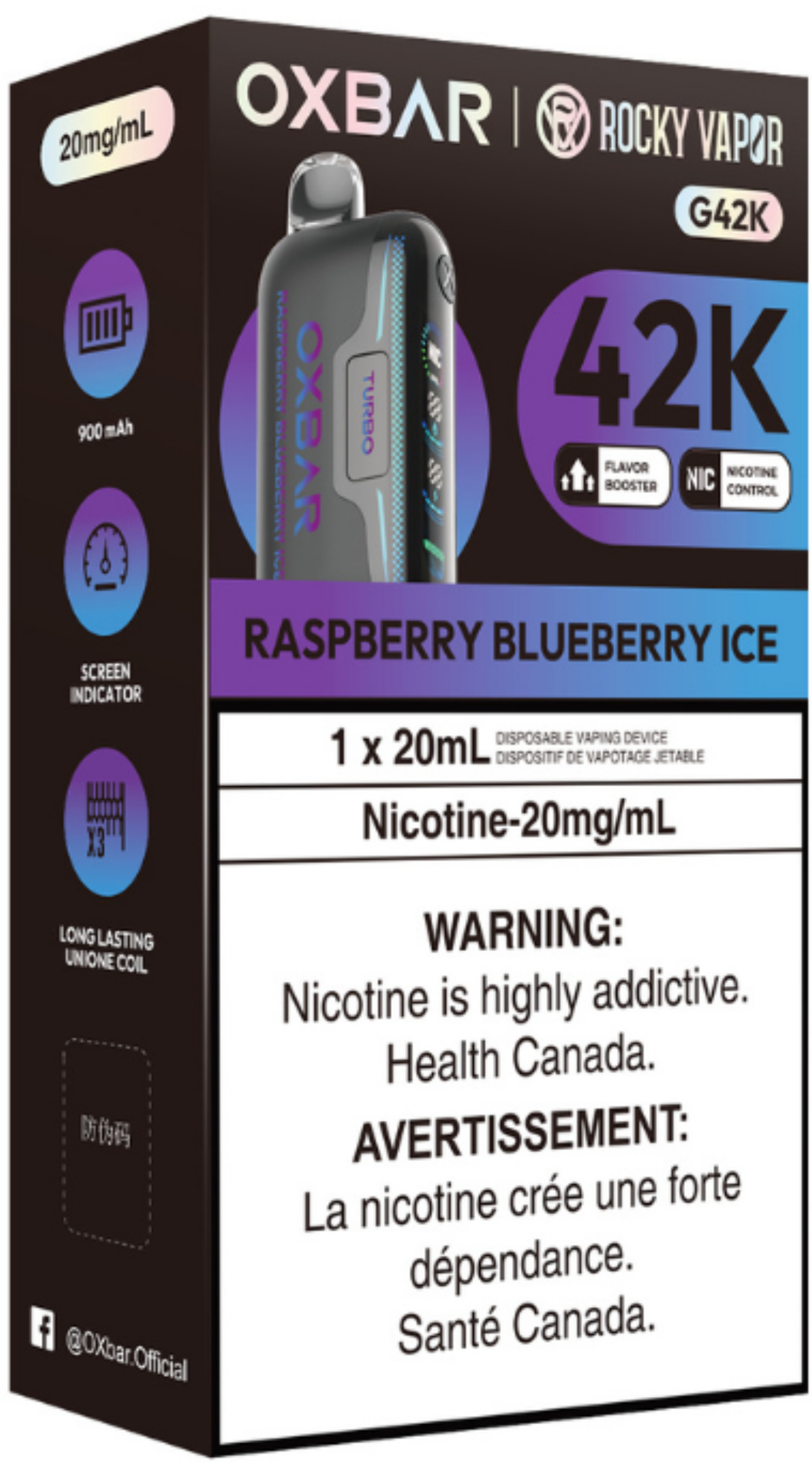 ROCKY VAPOR OXBAR G42K Disposable Raspberry Blueberry Ice