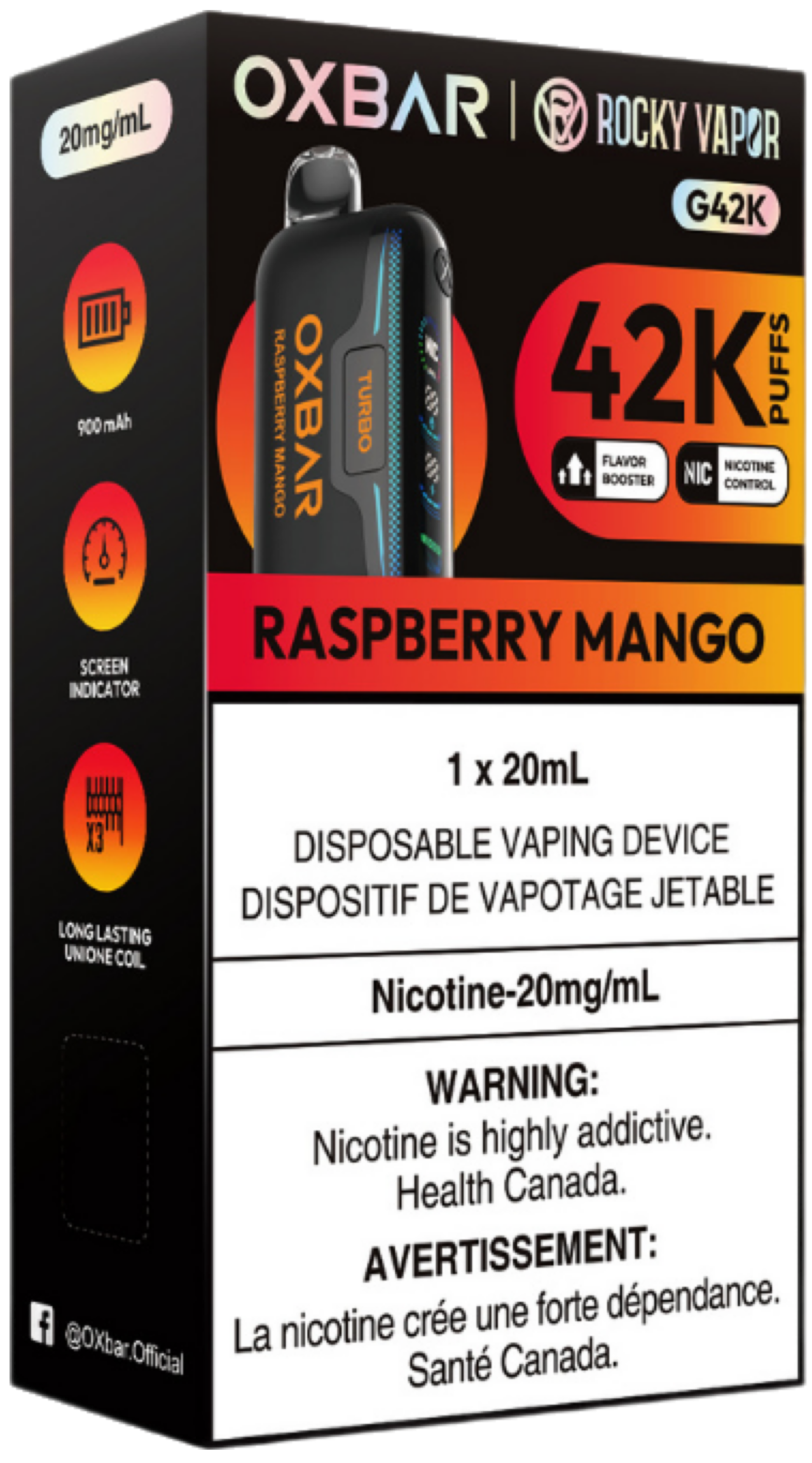 Rocky Vapor Oxbar G42K Disposable Vape - Raspberry Mango