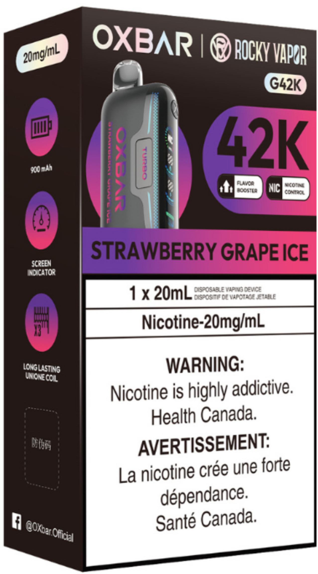 ROCKY VAPOR OXBAR G42K Disposable Strawberry Grape Ice