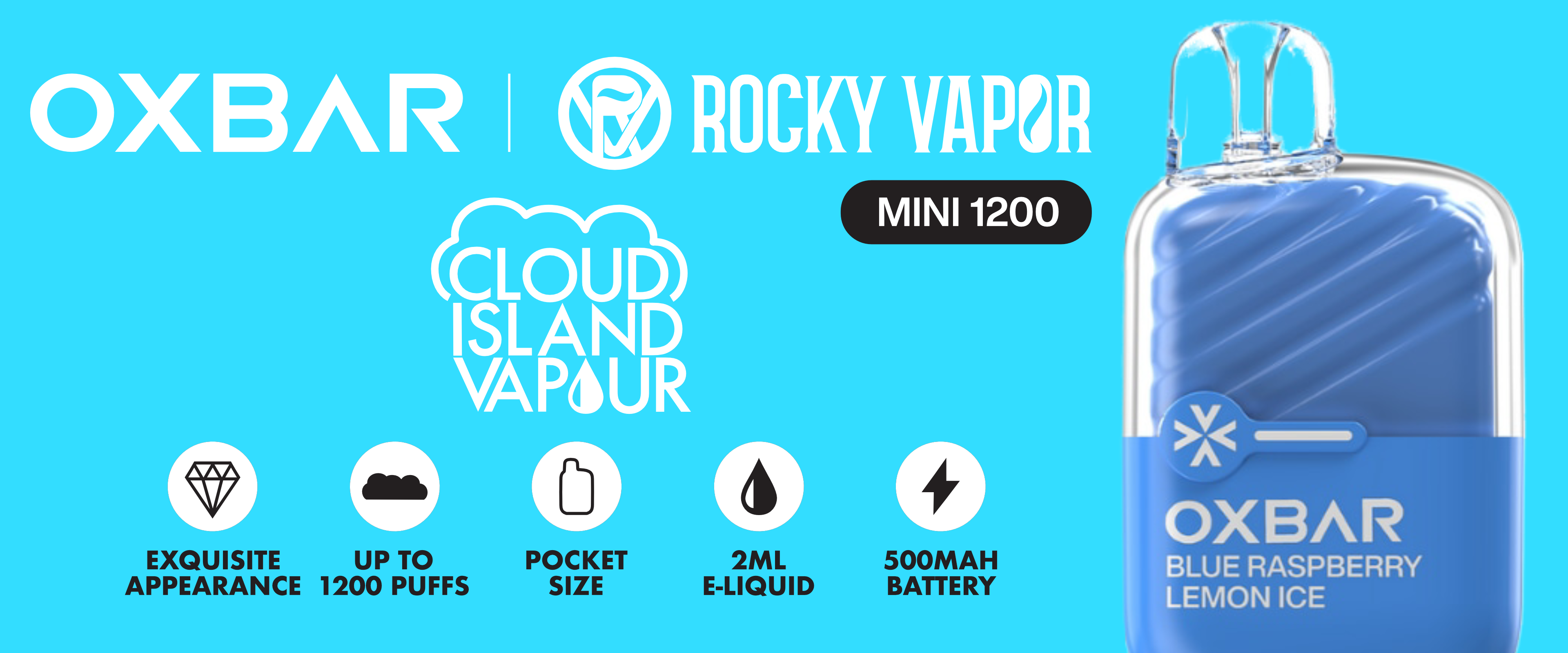 ROCKY VAPOR OXBAR MINI 1200 Banner