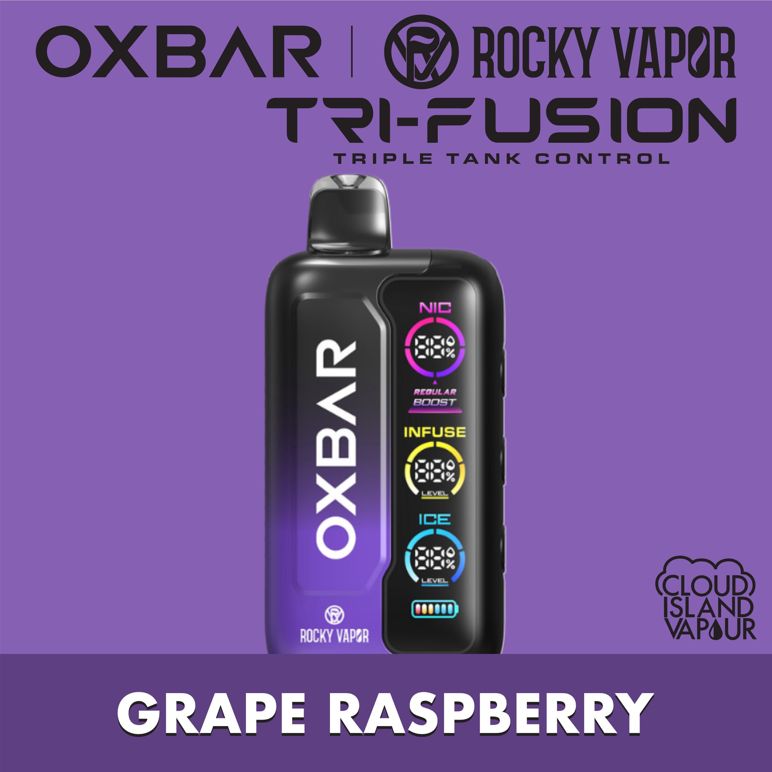 Vortex Grape Raspberry Rocky Vapor Oxbar Tri Fusion Disposable Vape - Grape Raspberry – Cloud ...