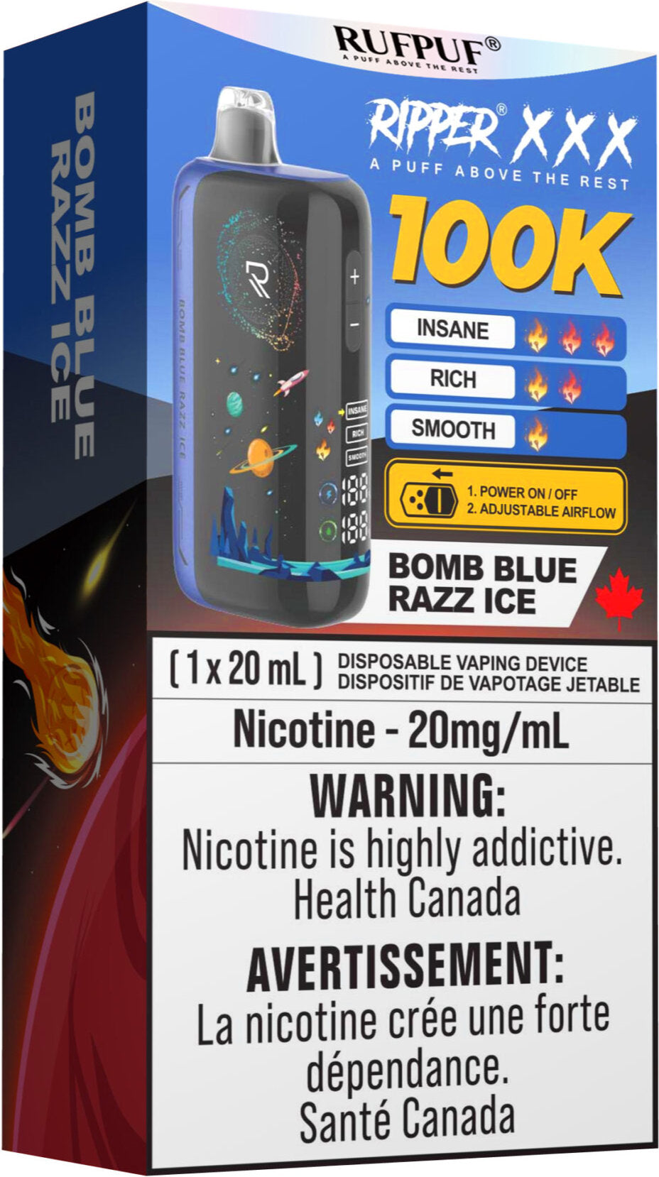 RUFPUF RIPPER XXX 100K Disposable Vape Bomb Blue Razz Ice