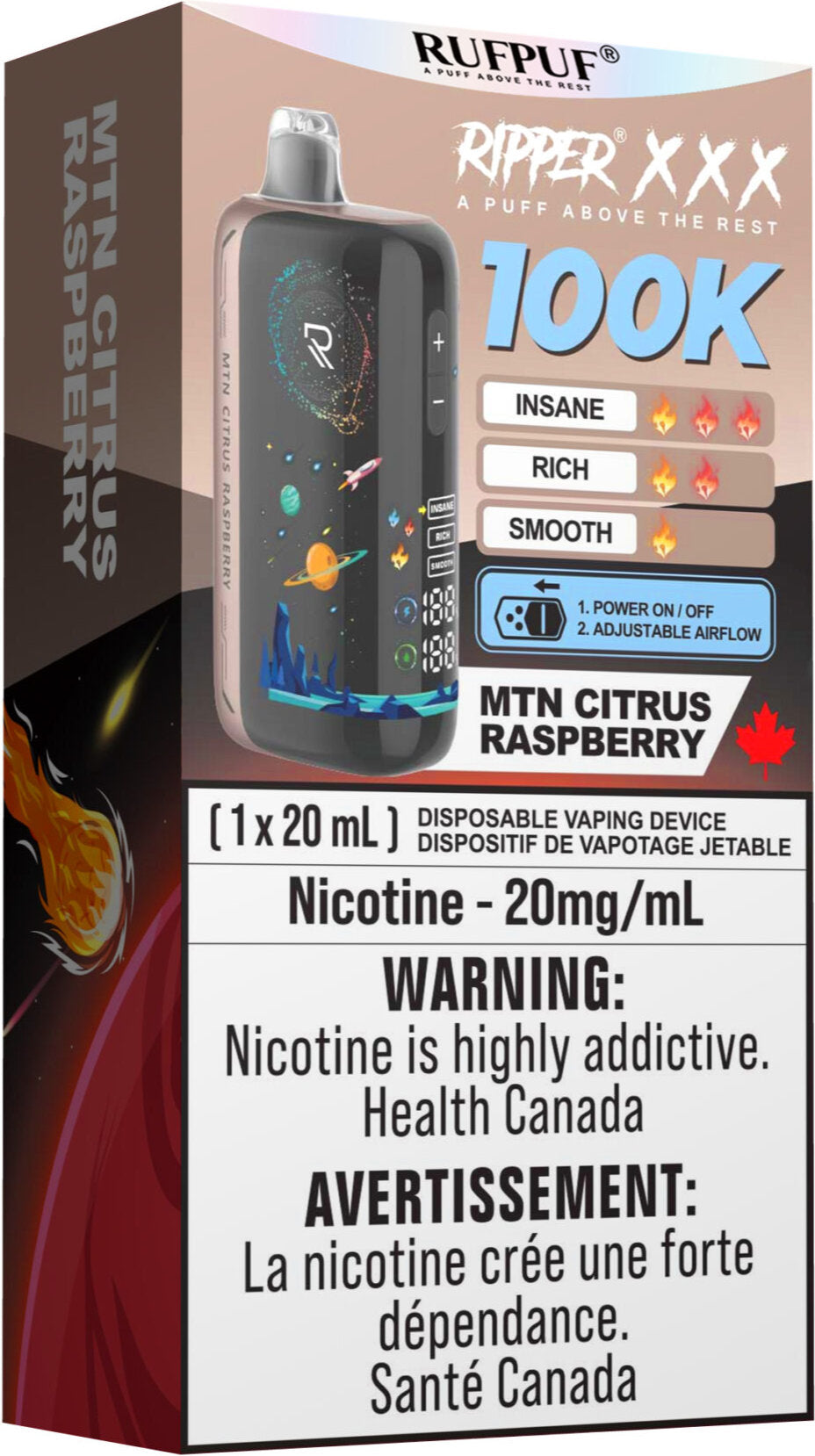 RUFPUF RIPPER XXX 100K Disposable Vape MTN Citrus Raspberry