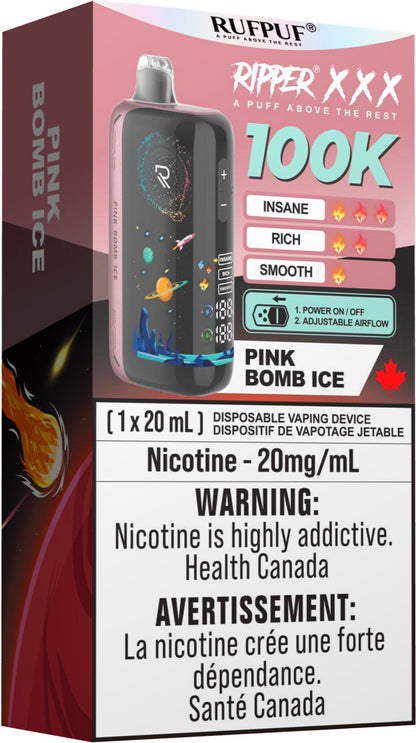 RUFPUF RIPPER XXX 100K Disposable Vape Pink Bomb Ice