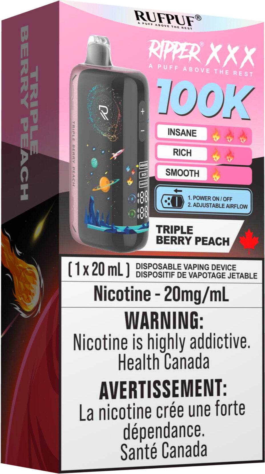 RUFPUF RIPPER XXX 100K Disposable Vape Triple Berry Peach