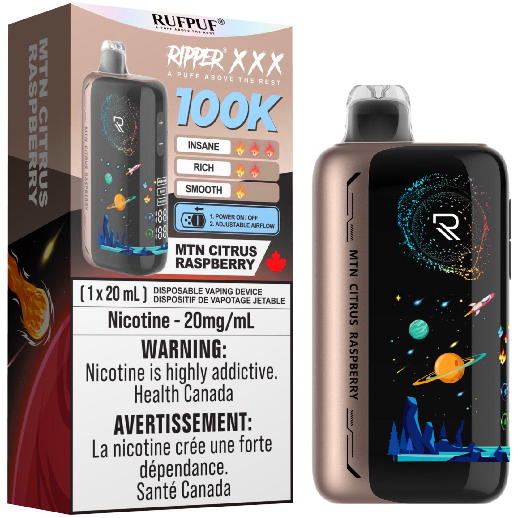 RUFPUF RIPPER XXX 100K Disposable Vape - MTN Citrus Raspberry