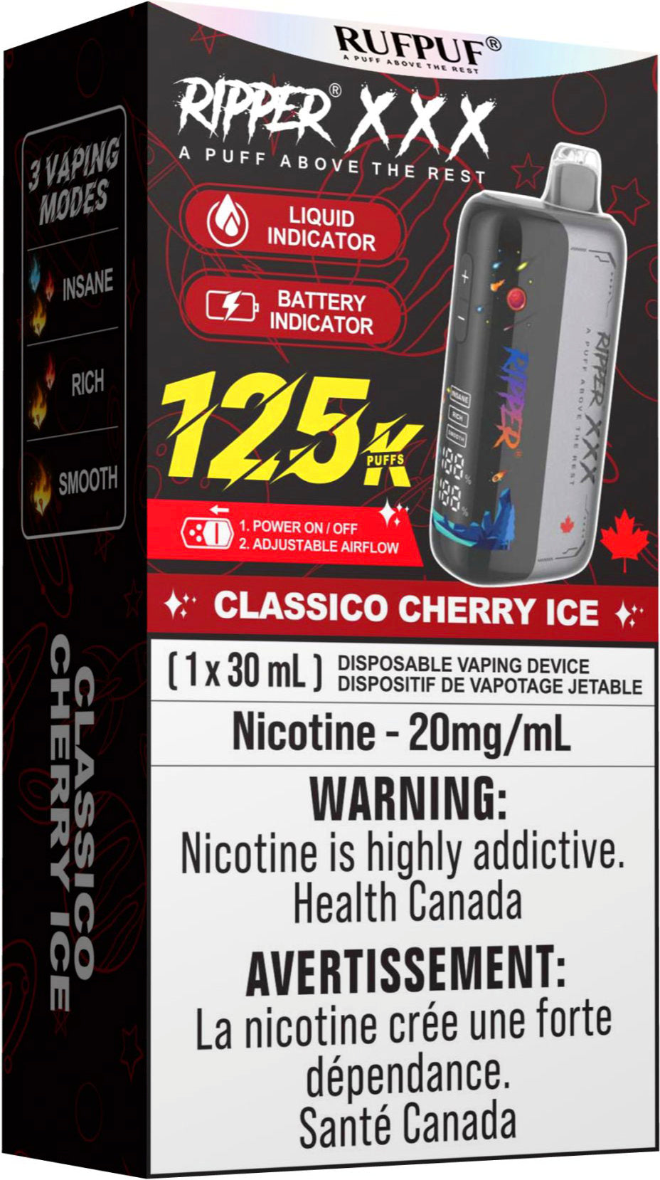 RUFPUF RIPPER XXX 125K Disposable Vape Classico Cherry Ice